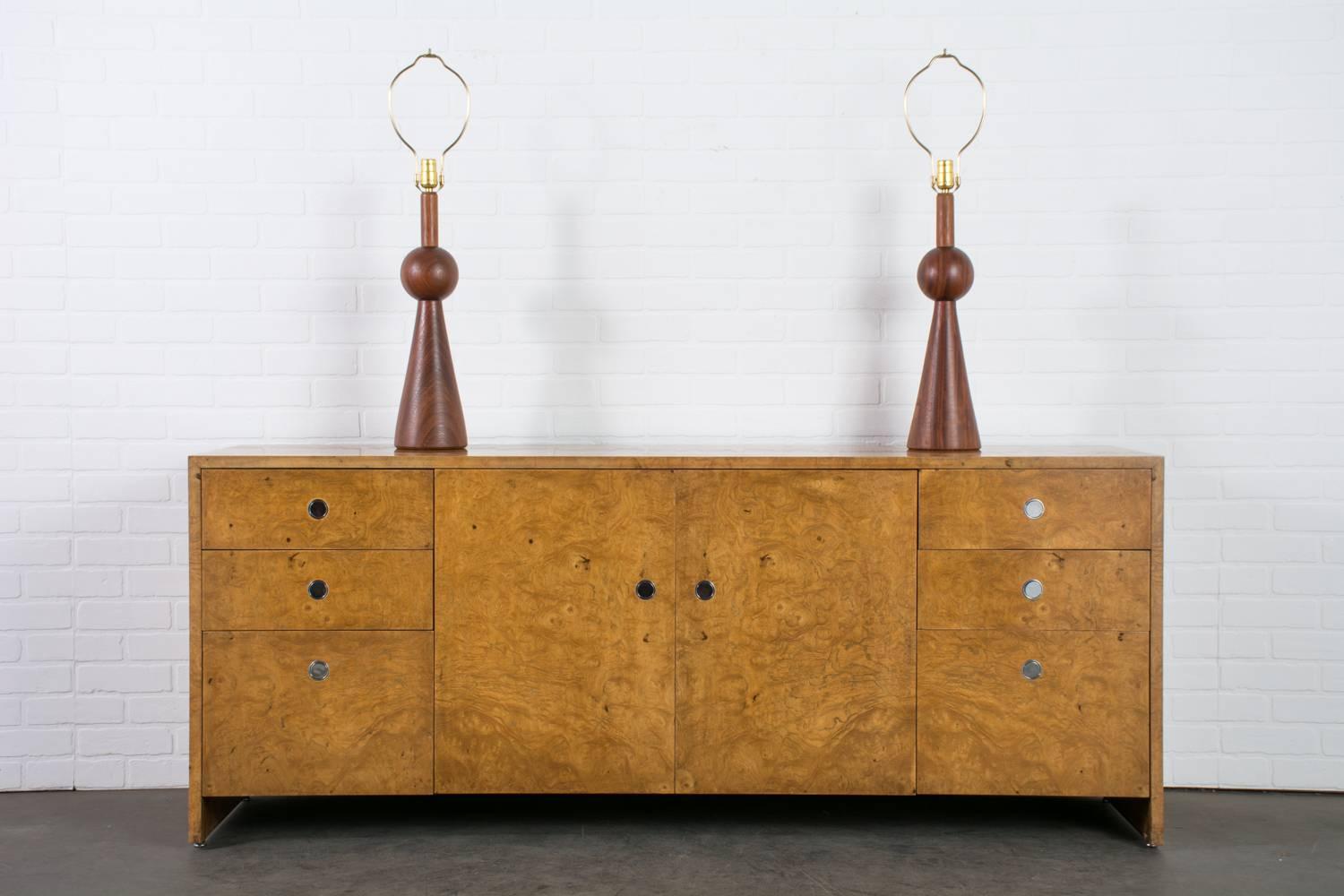 Pair of Vintage Midcentury Geometric Walnut Table Lamps 1