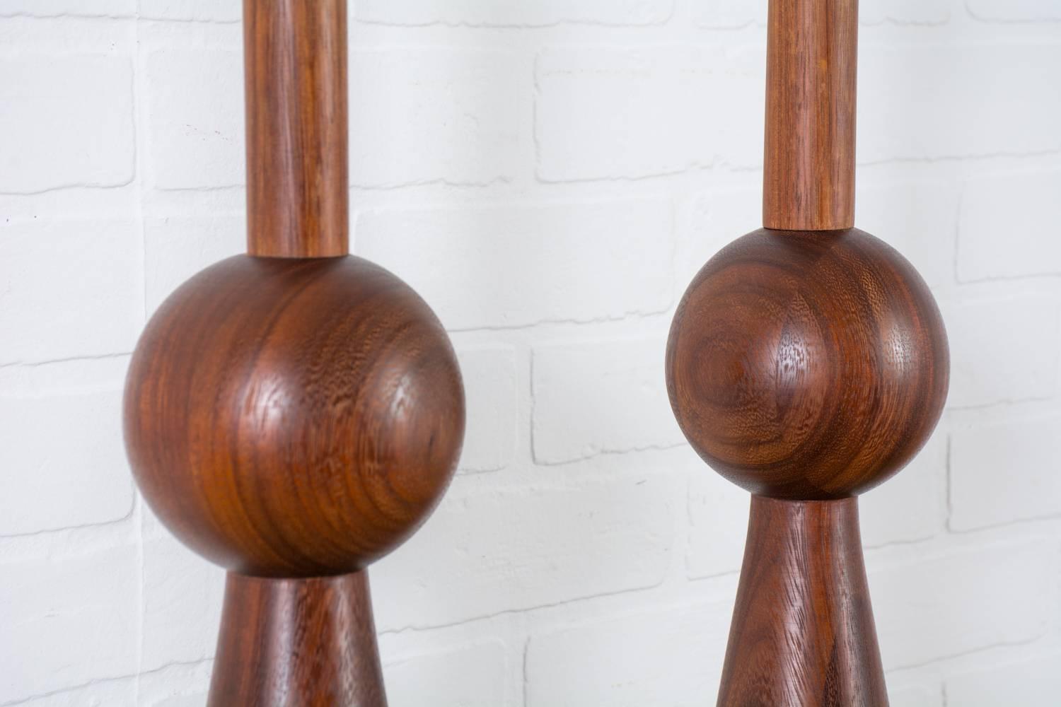 20th Century Pair of Vintage Midcentury Geometric Walnut Table Lamps