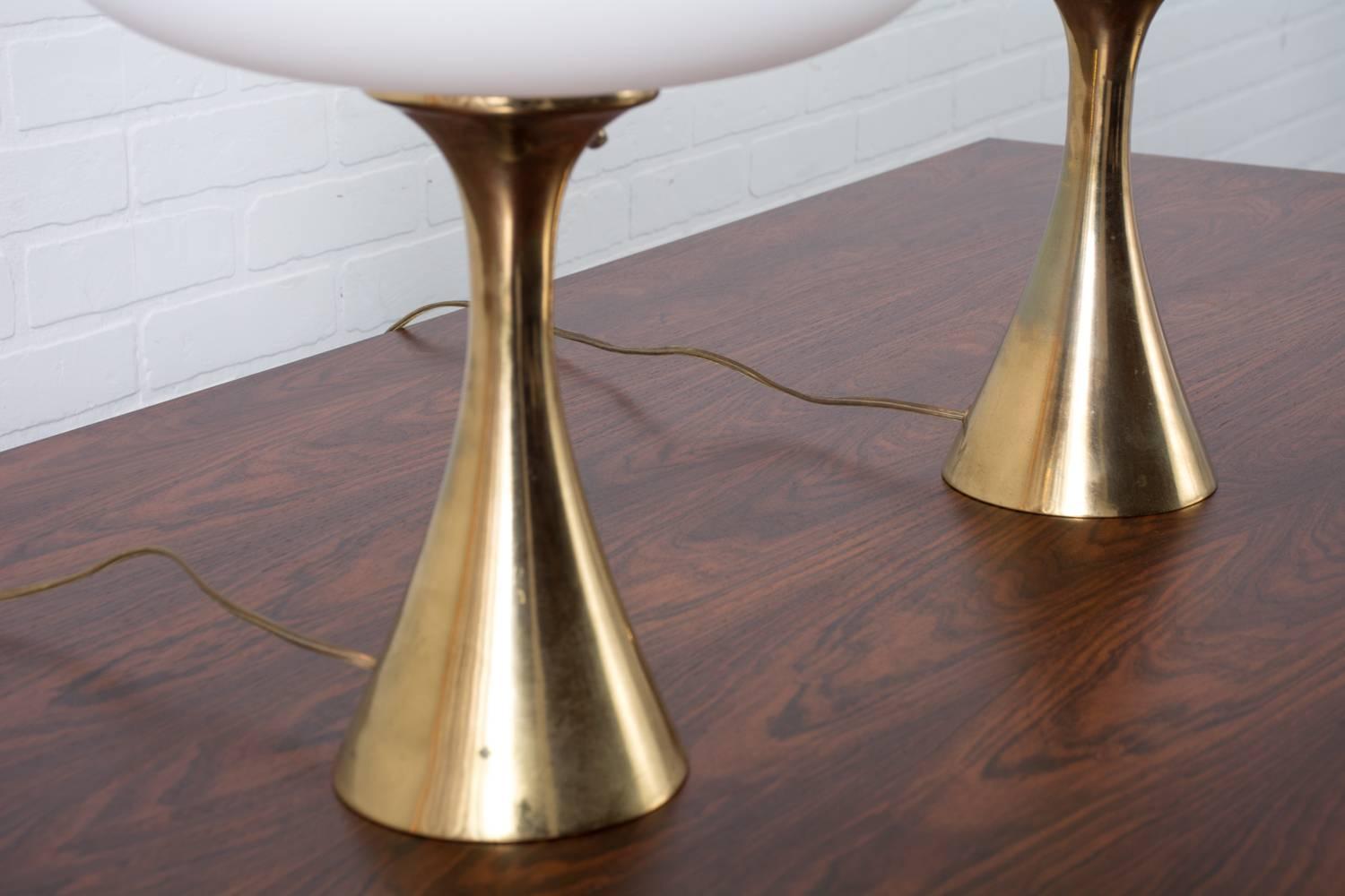 Mid-Century Modern Laurel Lamp Pair, Mushroom Shade with Brass Base, 1960s