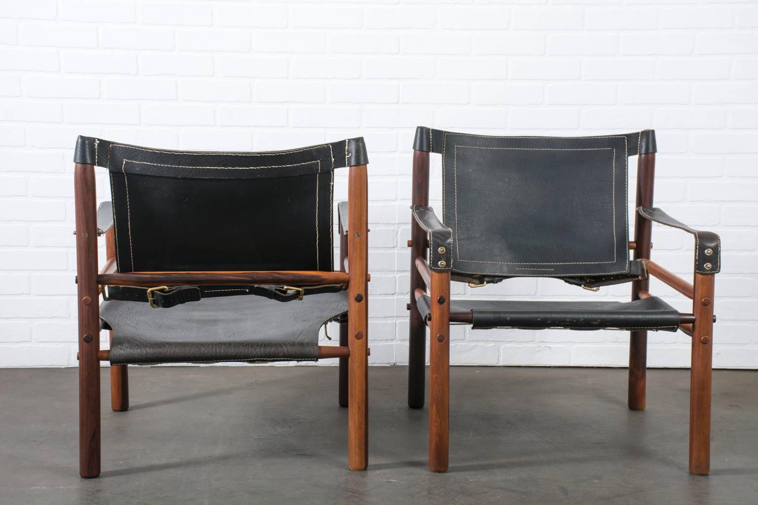 Scandinavian Modern Pair of Rosewood and Leather 