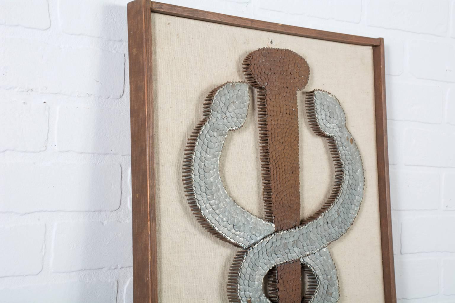 Vintage 'Caduceus' Hammer and Nails Wall Art In Good Condition In San Francisco, CA