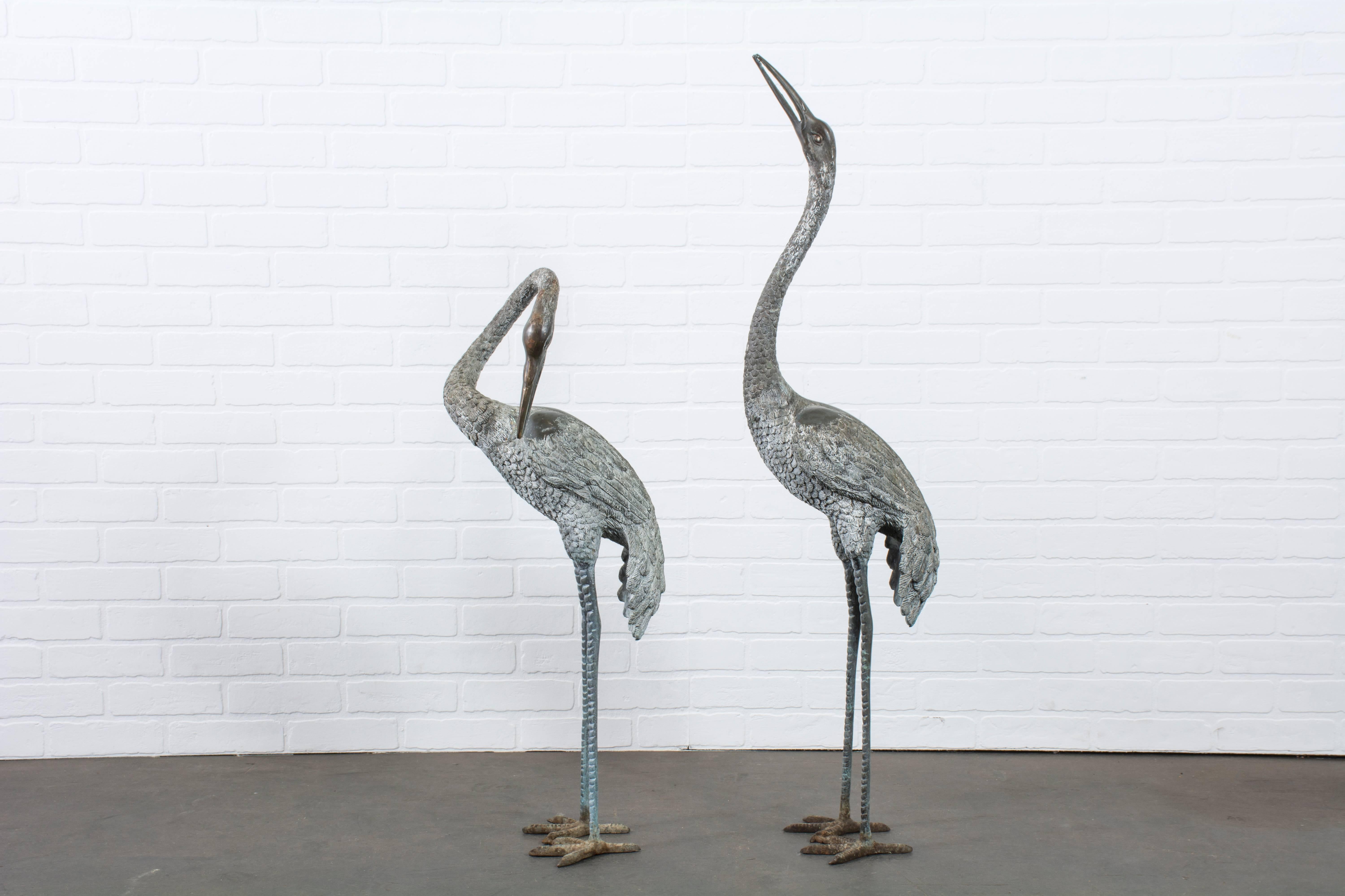 Mid-Century Modern Pair of Vintage Bronze Cranes