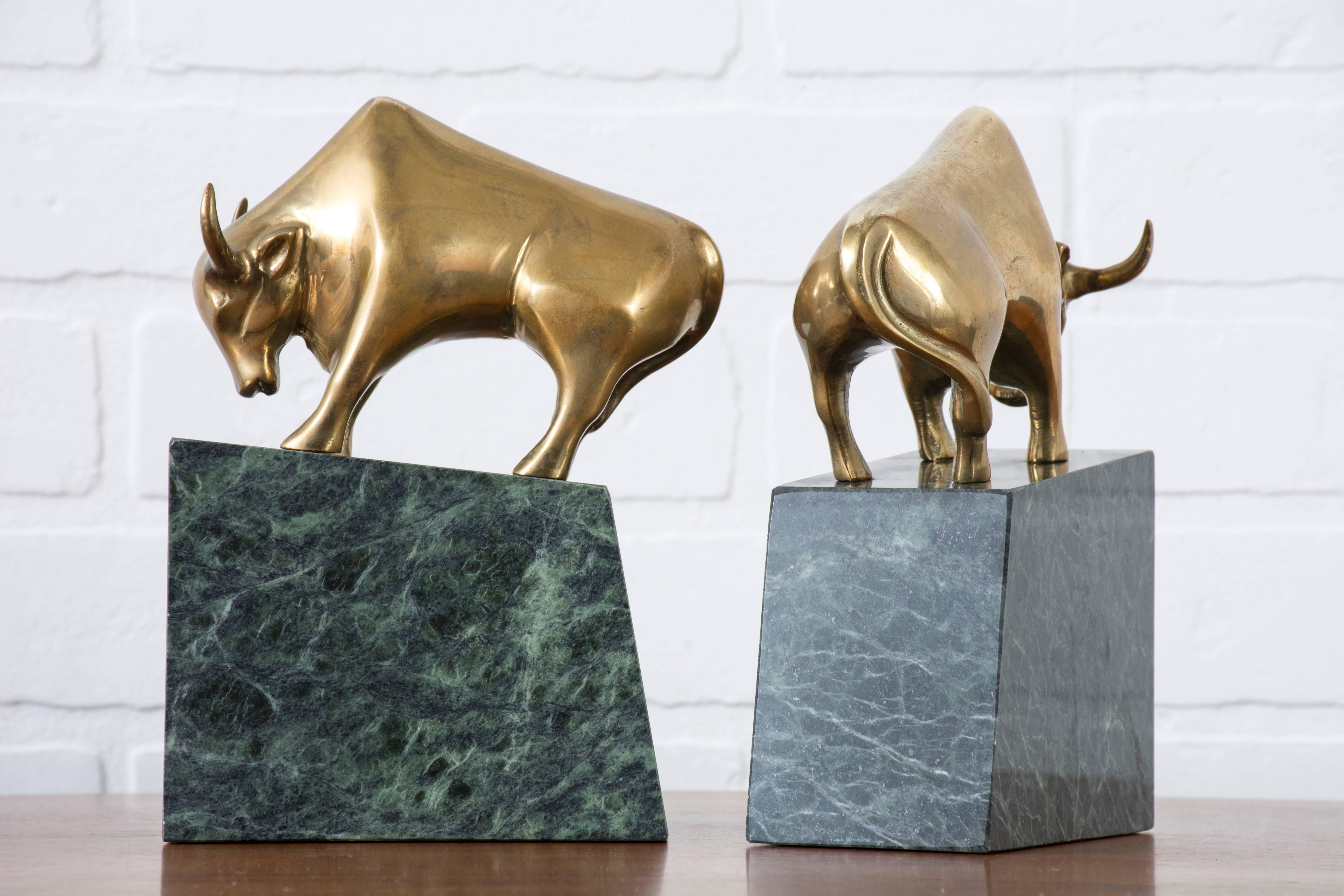 Brass Pair of Vintage Bull Bookends