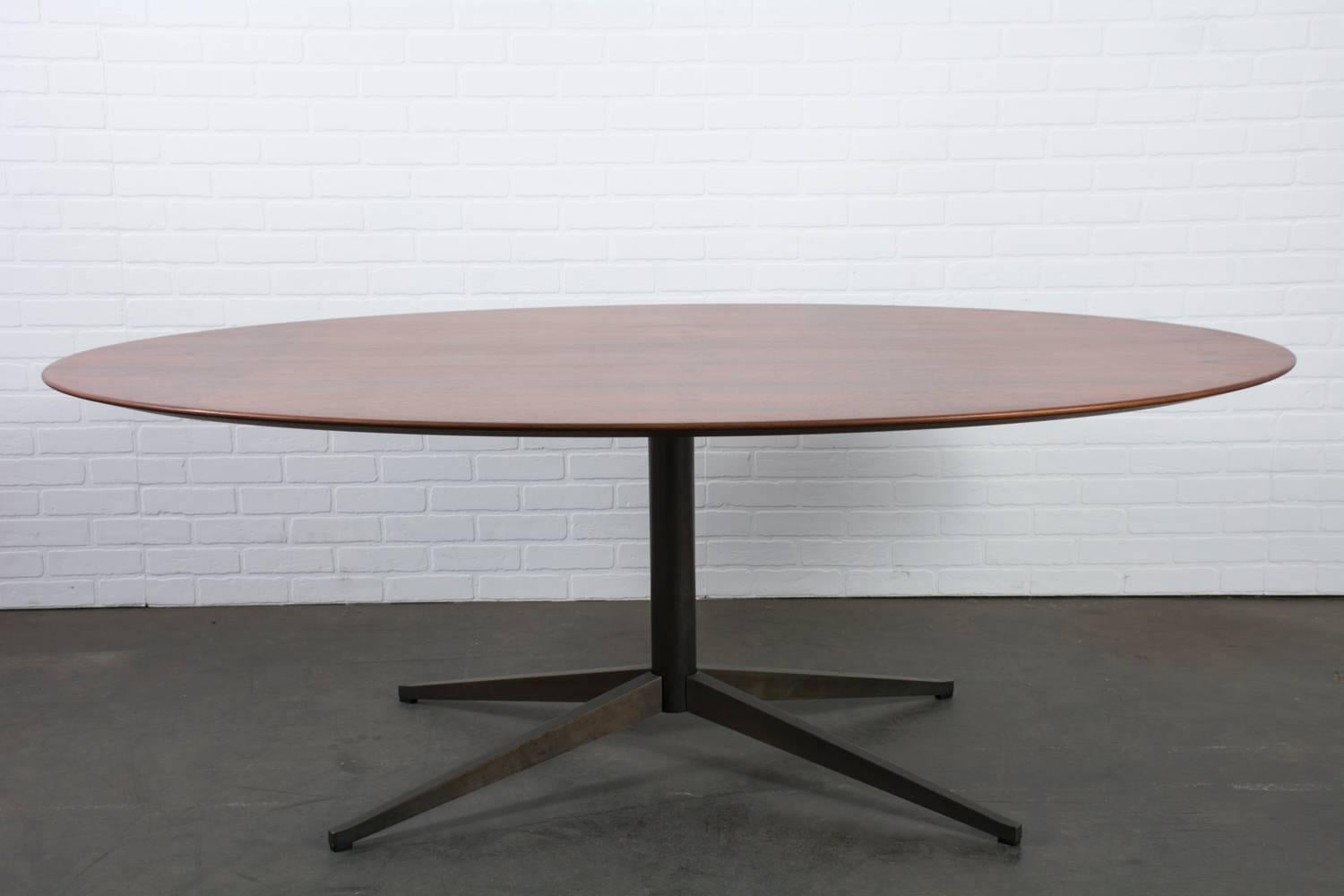 American Florence Knoll Oval Rosewood Table with Bronze Base