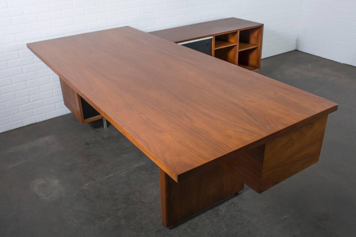 Mid-Century Modern Vintage Walnut Executive Desk with Return by George Nelson for Herman Miller