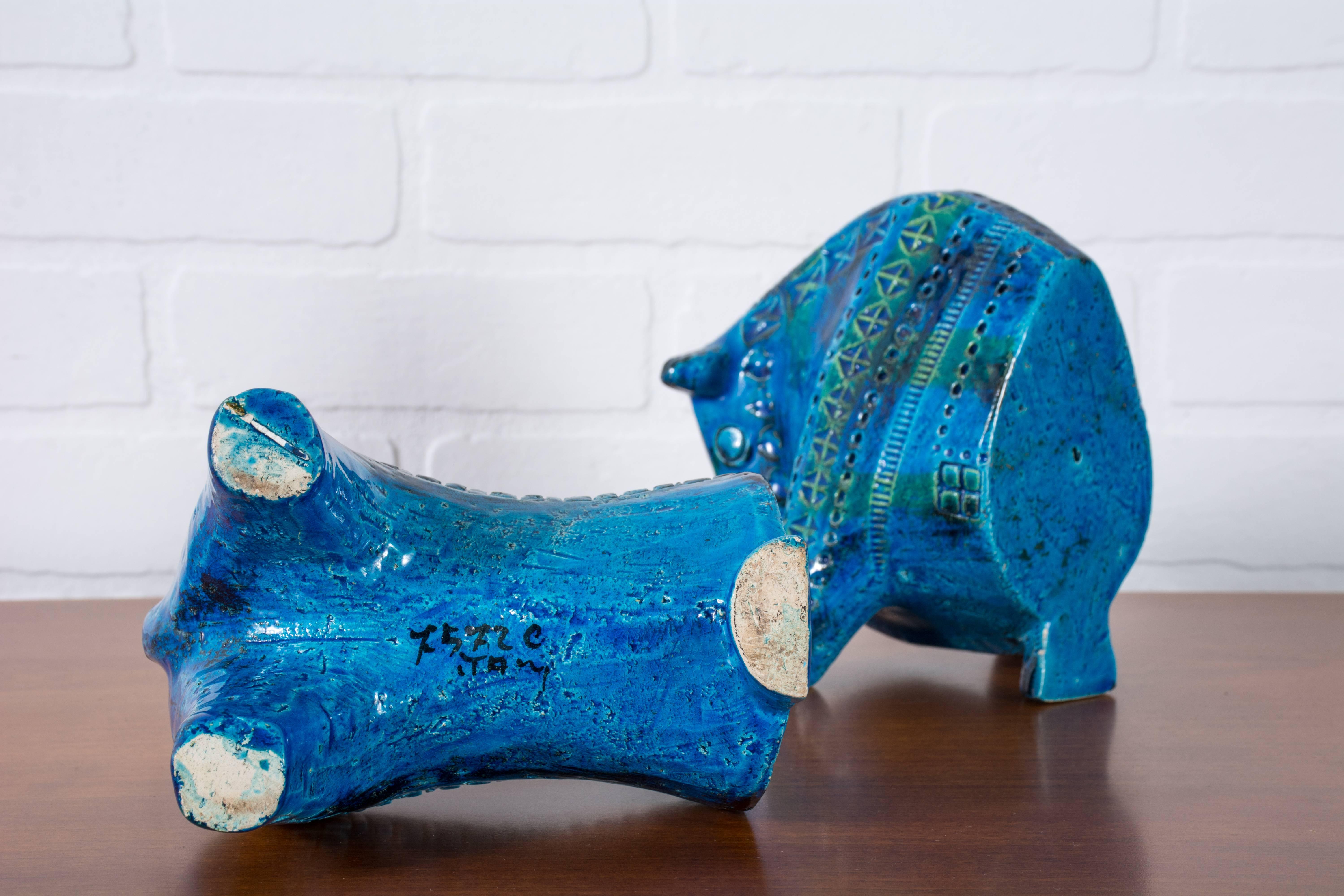 Ceramic Bitossi for Raymor Rimini Blu Bull Bookends