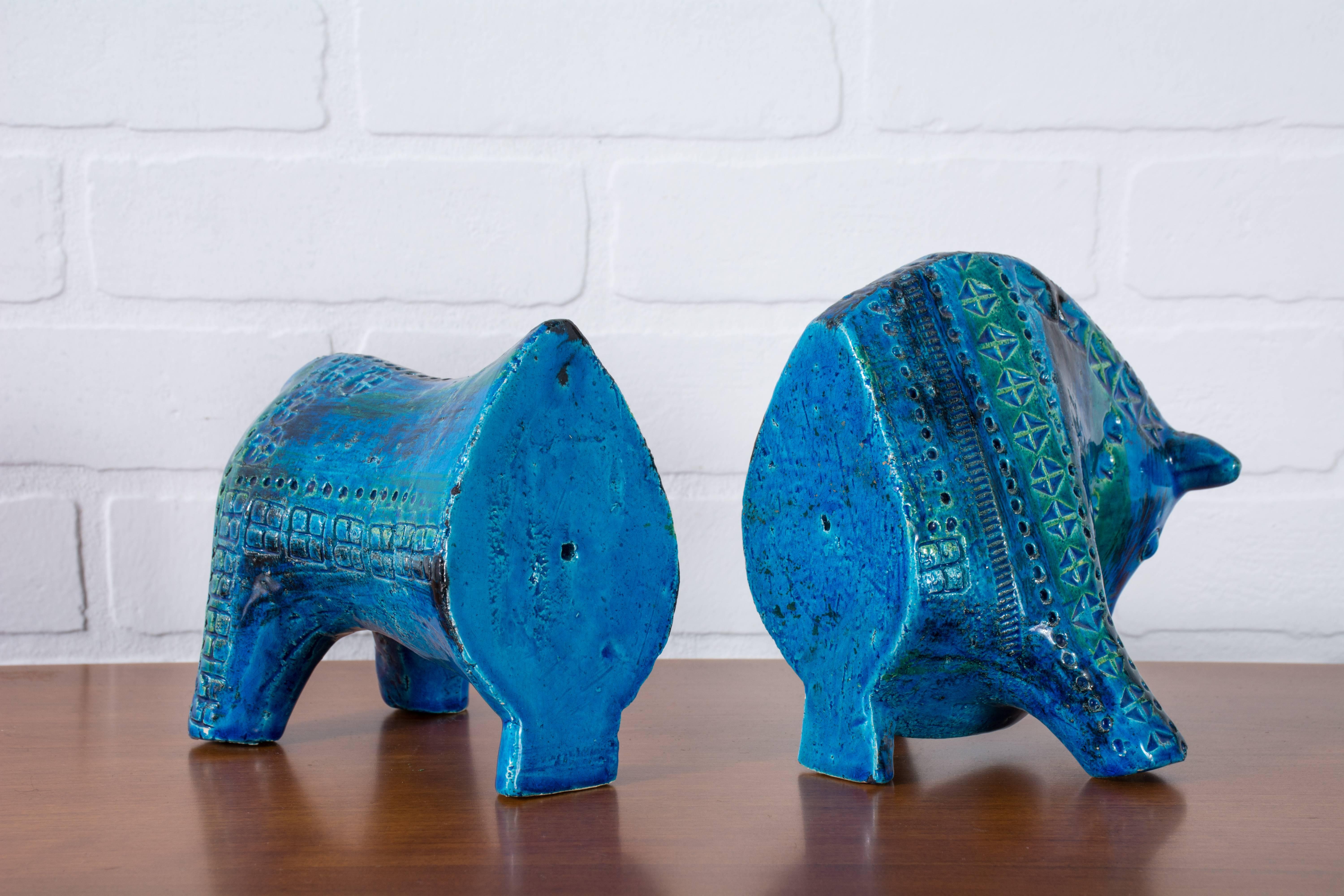 Italian Bitossi for Raymor Rimini Blu Bull Bookends