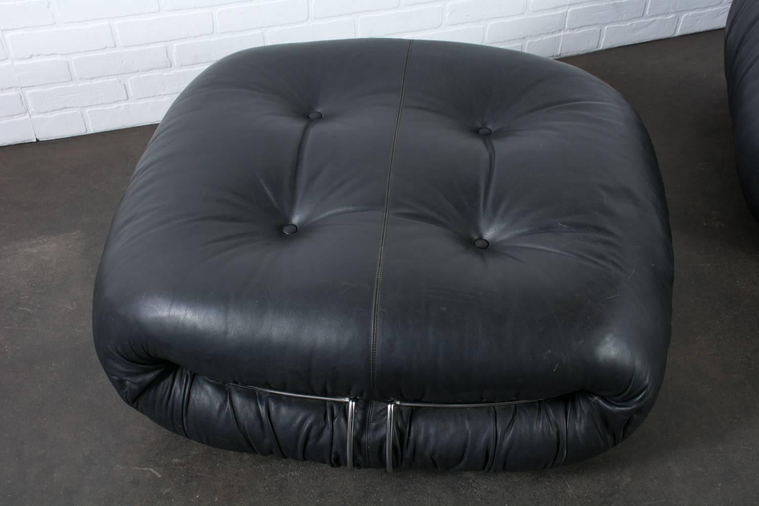 Late 20th Century Afra and Tobia Scarpa for Cassina Black Leather Ottomans, Italy, 1970's