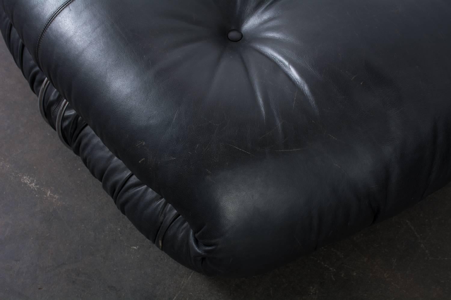 Afra and Tobia Scarpa for Cassina Black Leather Ottomans, Italy, 1970's 1