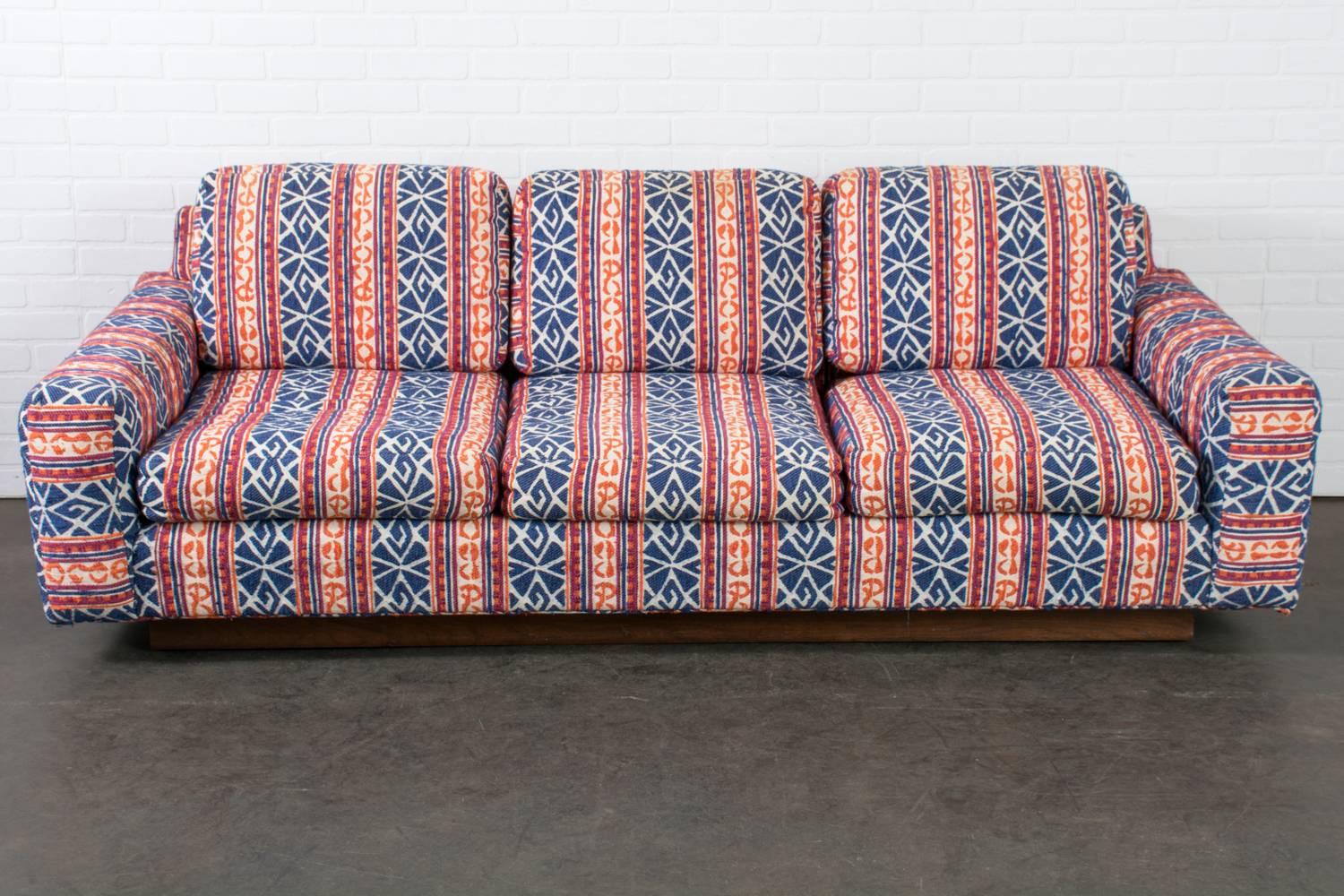 Floating Sofa with Modern Bohemian Upholstery and Walnut Base, 1970s 1