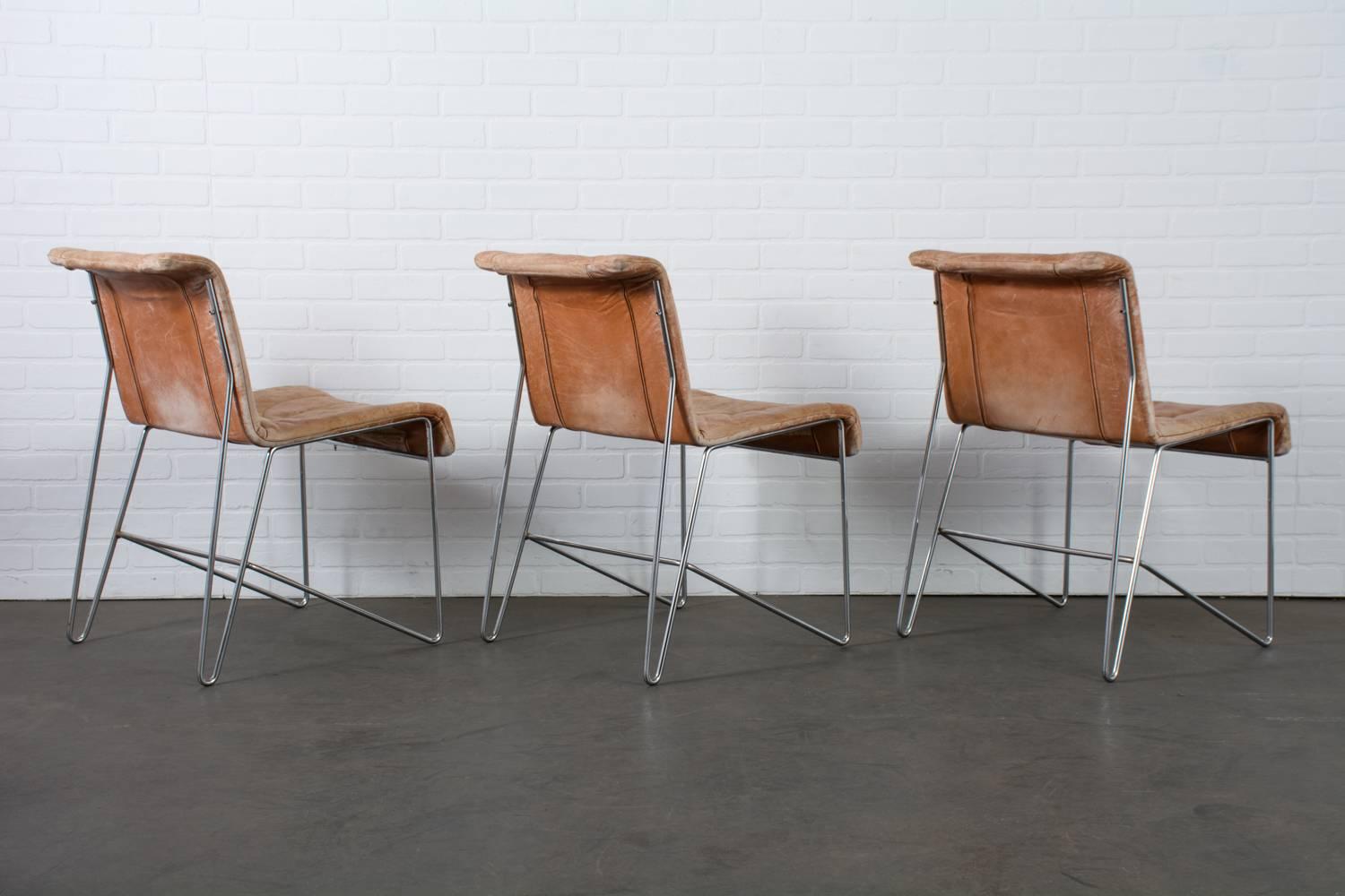 20th Century i4 Mariani Set of Six Leather and Chrome Dining Chairs, Italy, 1970s For Sale