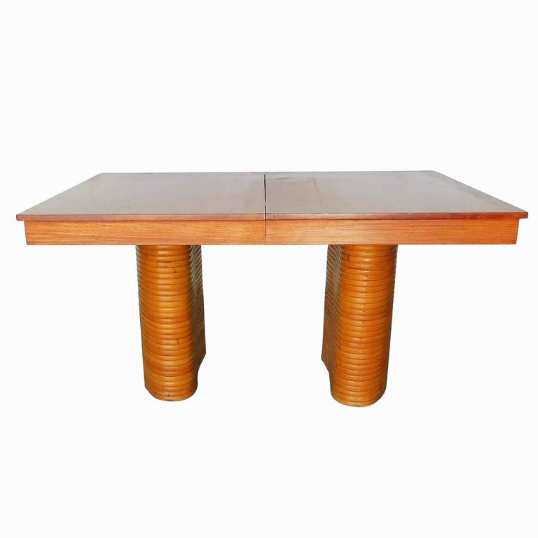 Rare Restored Mid Century Rattan and Mahogany Dining Set with Sideboard