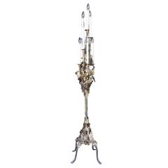 Tom Greene Style Brutalist Torch-cut Brass Torchiere Floor Lamp 3