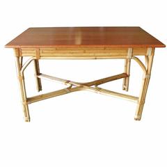 Restored Mid-Century Rattan and Mahogany Dining Table 7