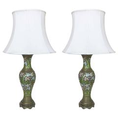 Pair of Chinese Enameled Brass Champlevé Lamp 8