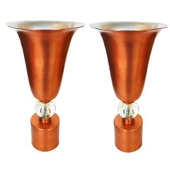 Copper Mid-Century Torchiere Table Lamps, Pair