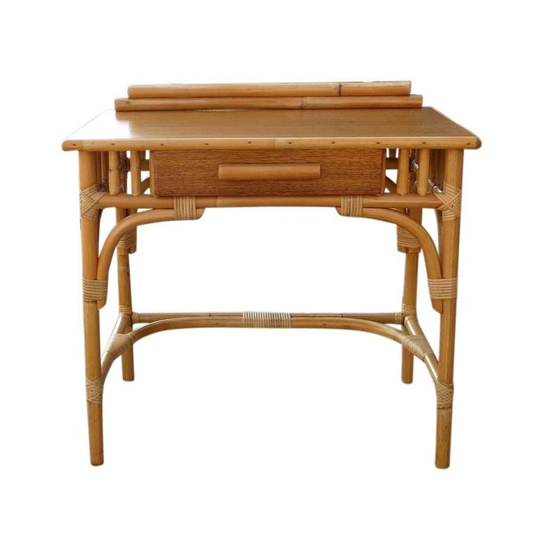 Red Small Mid Century Rattan Secretarial Desk At 1stdibs Small Mid Century Rattan Secretarial Desk Featuring A Single Pull Out Center Drawer Double