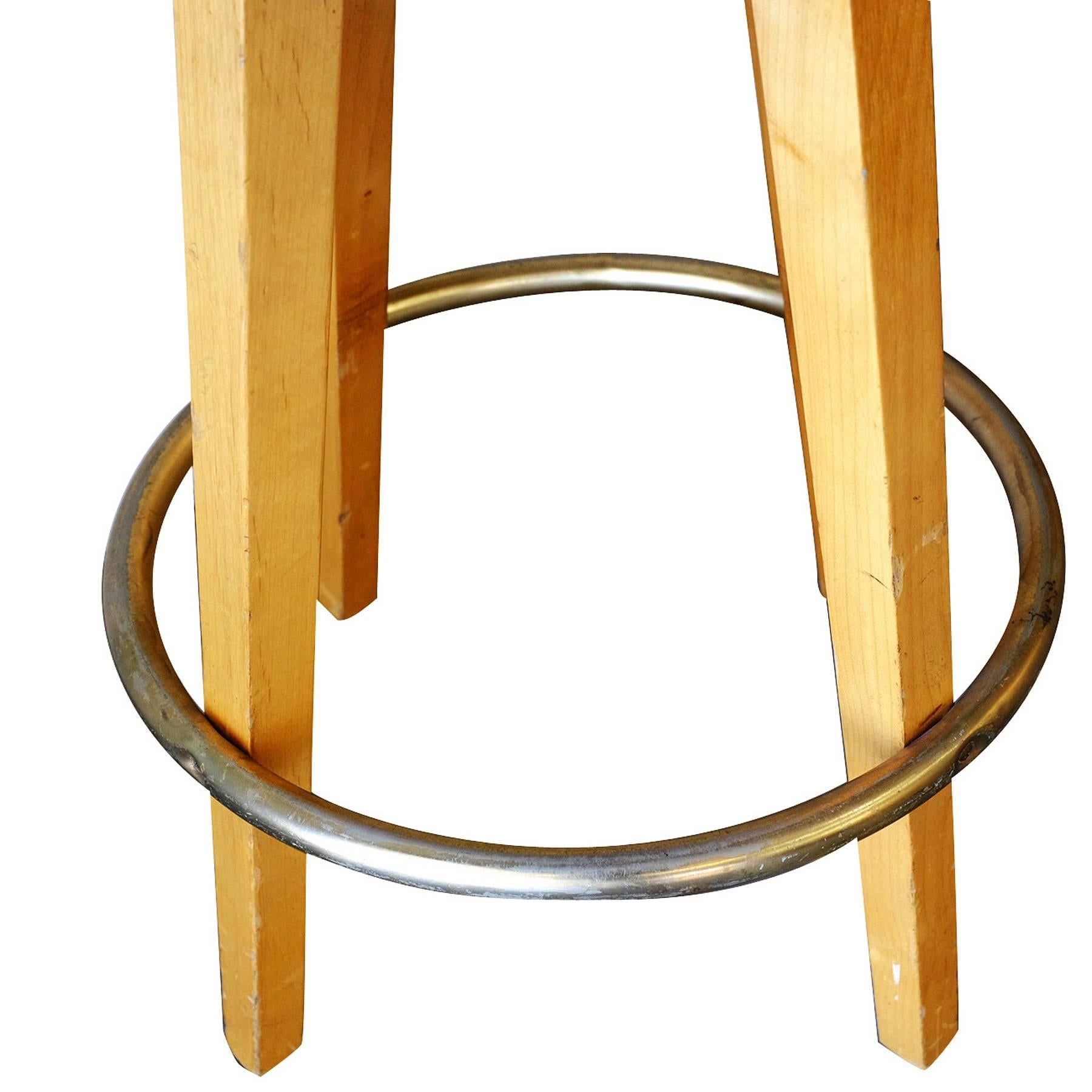 Brass Mid Century Style Bar Stools with Round Footrest, Set of Four