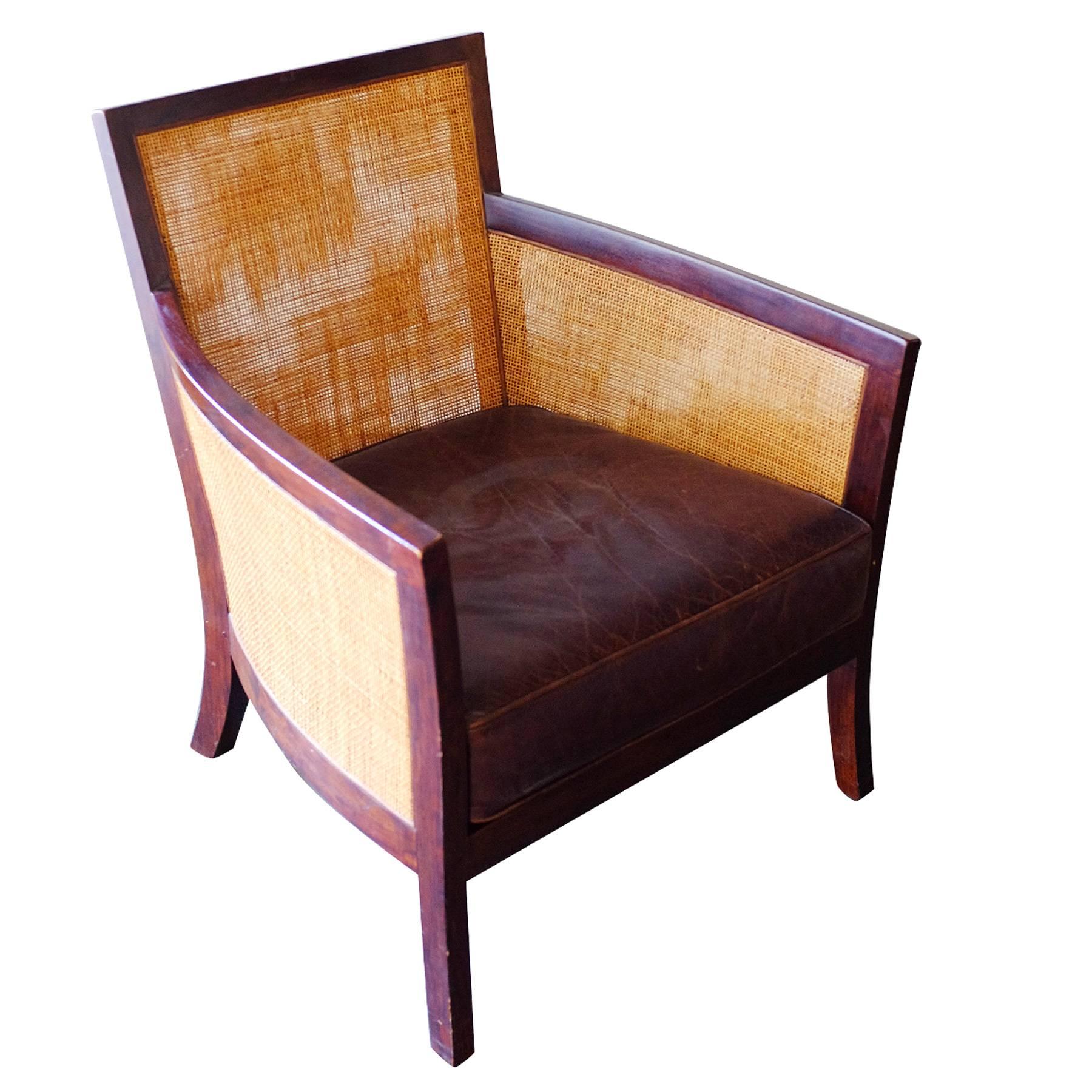Modern Contemporary Dark Stained Wicker Lounge Chair