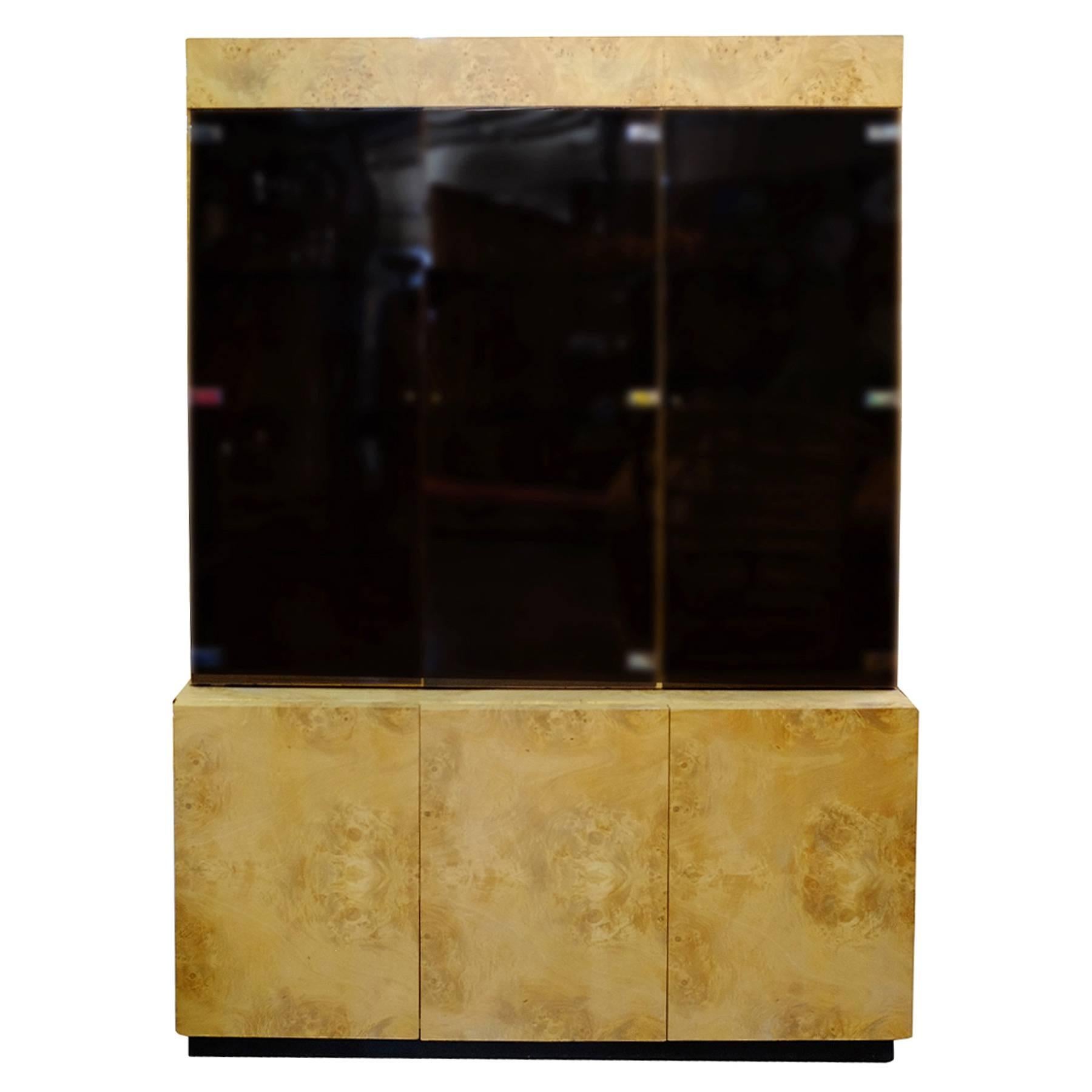 Burl wood China Lighted Cabinet by Dillingham For Sale