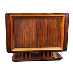 Credenza francese Art Moderne Deco in ebano Macassar con anta in Wood pettinato