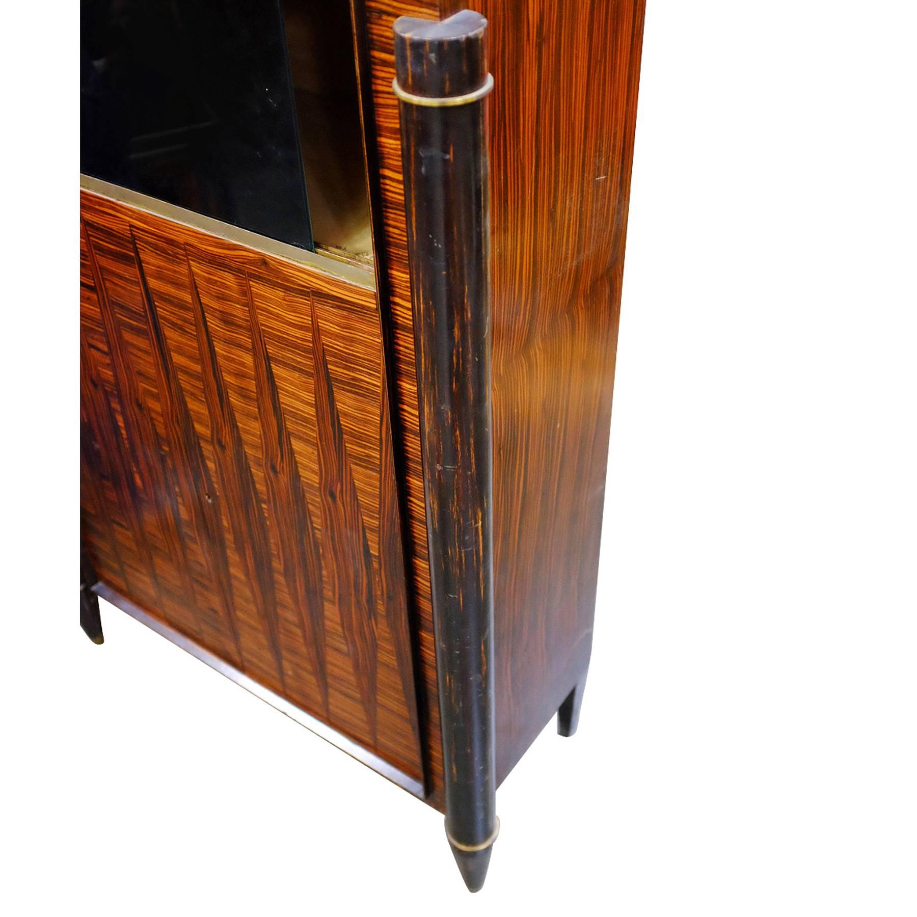 Bronze French High Style Art Deco Macassar Ebony Vitrine Cabinet