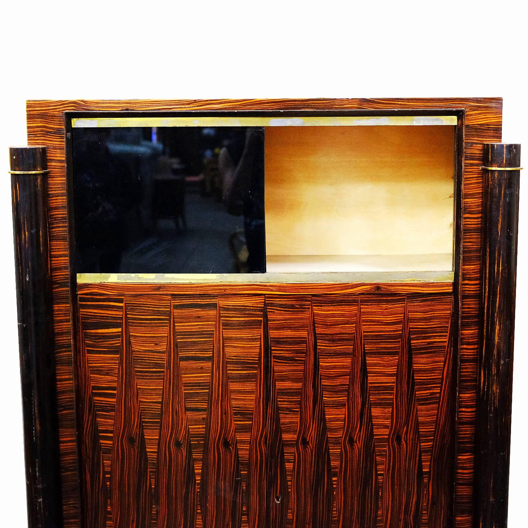 Early 20th Century French High Style Art Deco Macassar Ebony Vitrine Cabinet