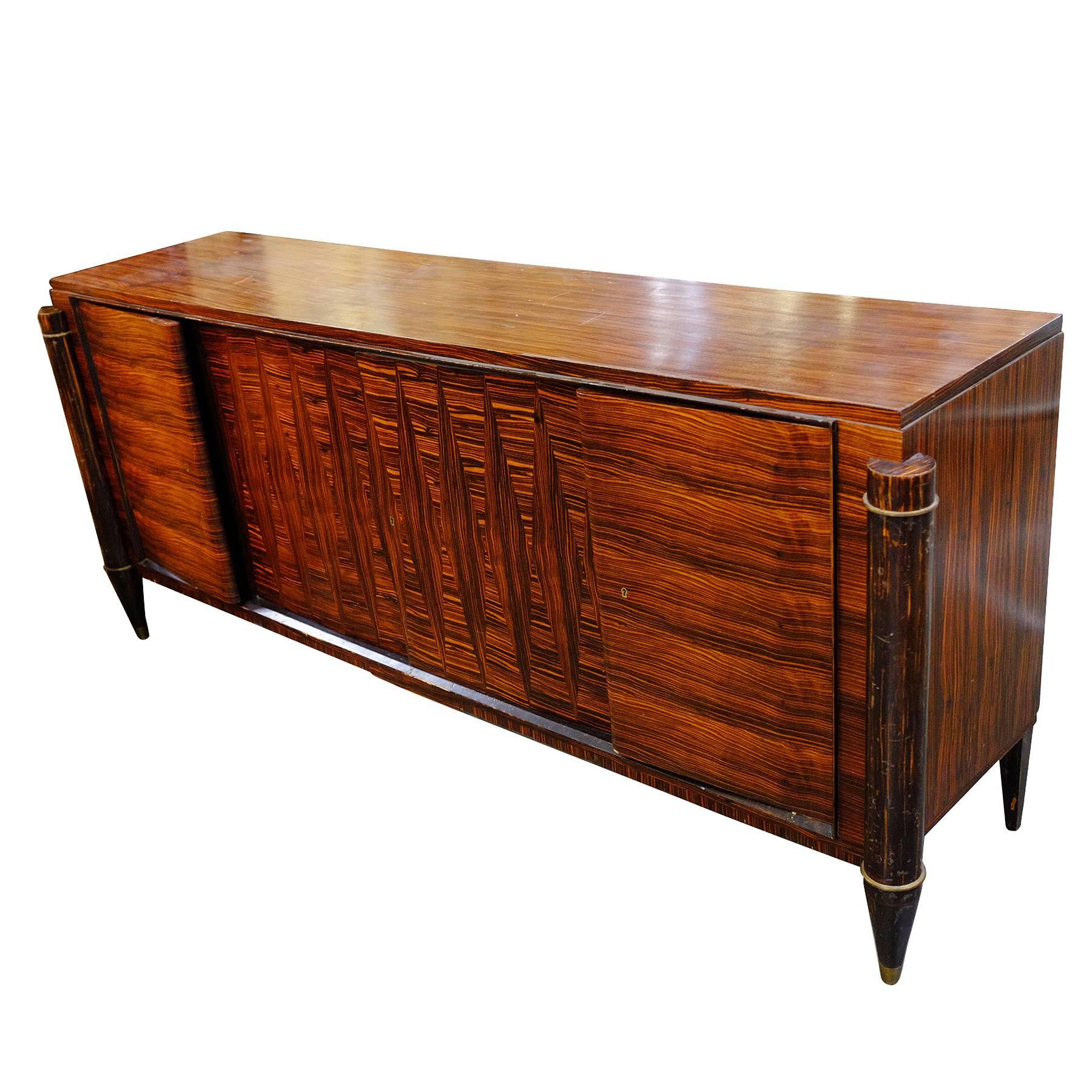 French High Style Art Deco Macassar Ebony Credenza In Excellent Condition In Van Nuys, CA