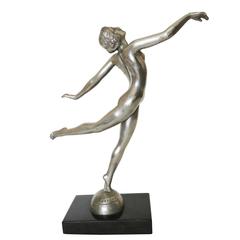 Silver Finished  Art Deco Style Nude Ballet Dancer in Manner of Max Le Verrier