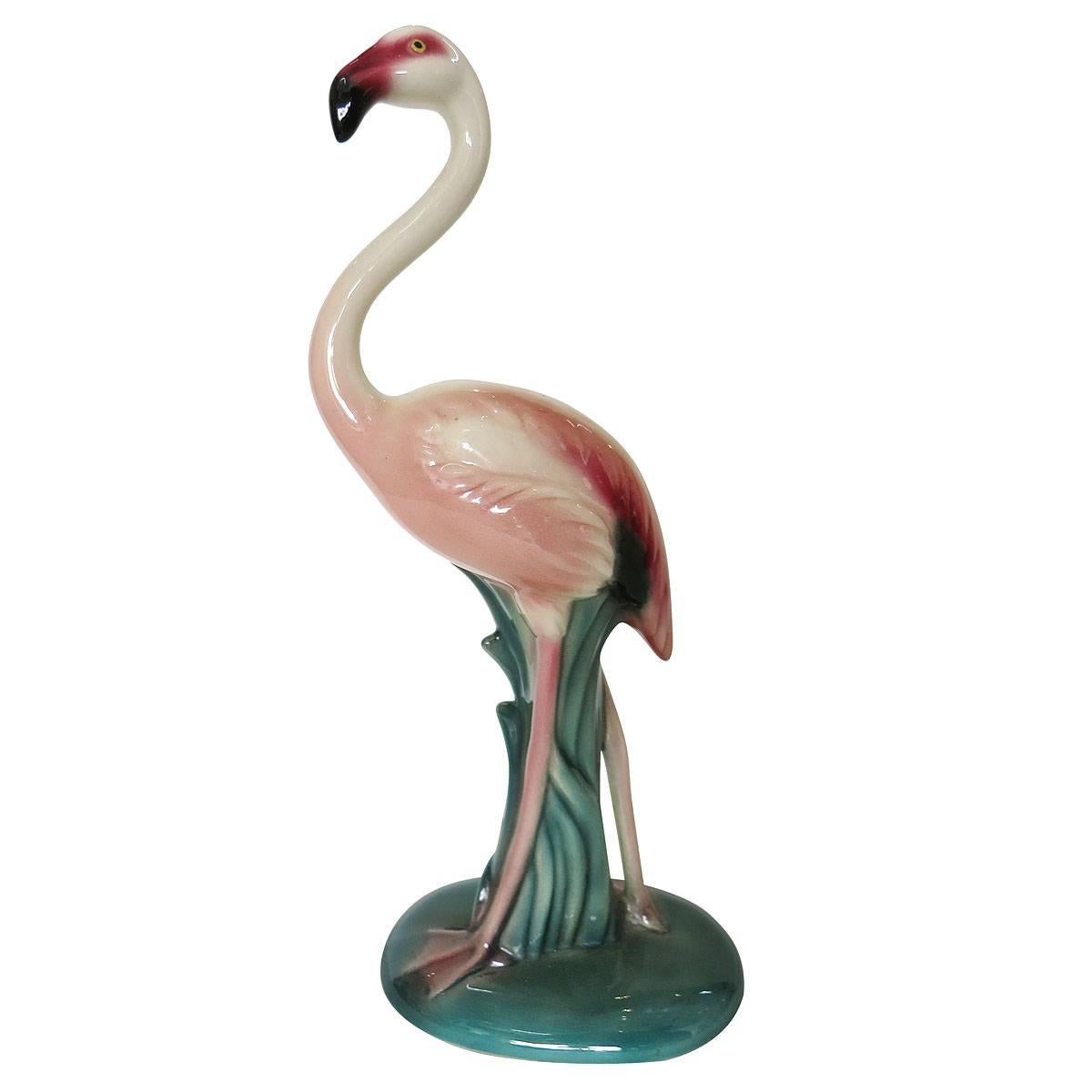 Hand-painted candleholders and flamingo statue pair signed by California Potter 