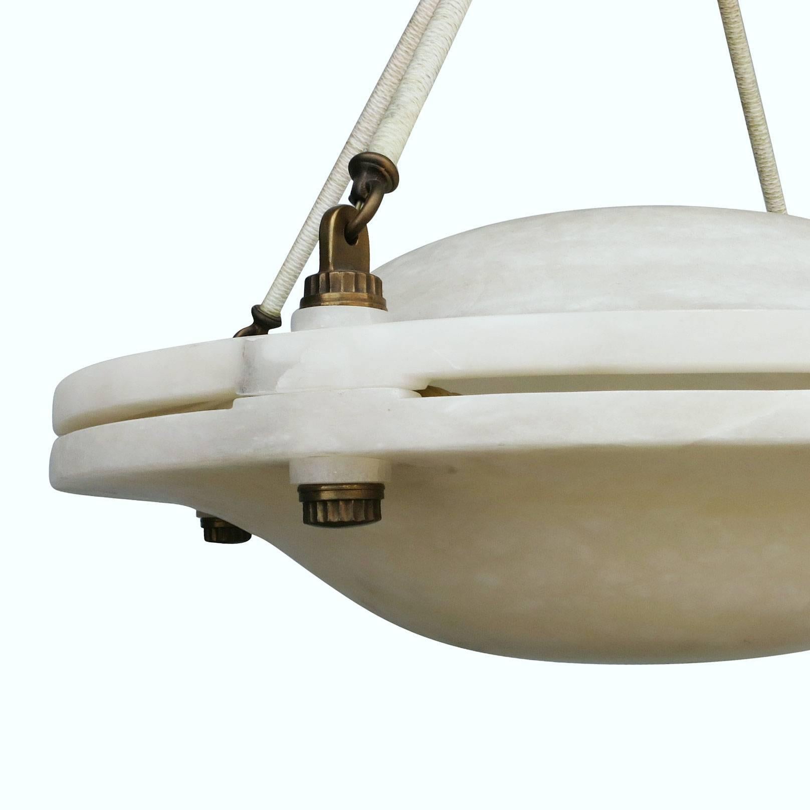 Contemporary Art Deco Ruhlmann Double Style Dome Alabaster Chandelier **Saturday Sale**