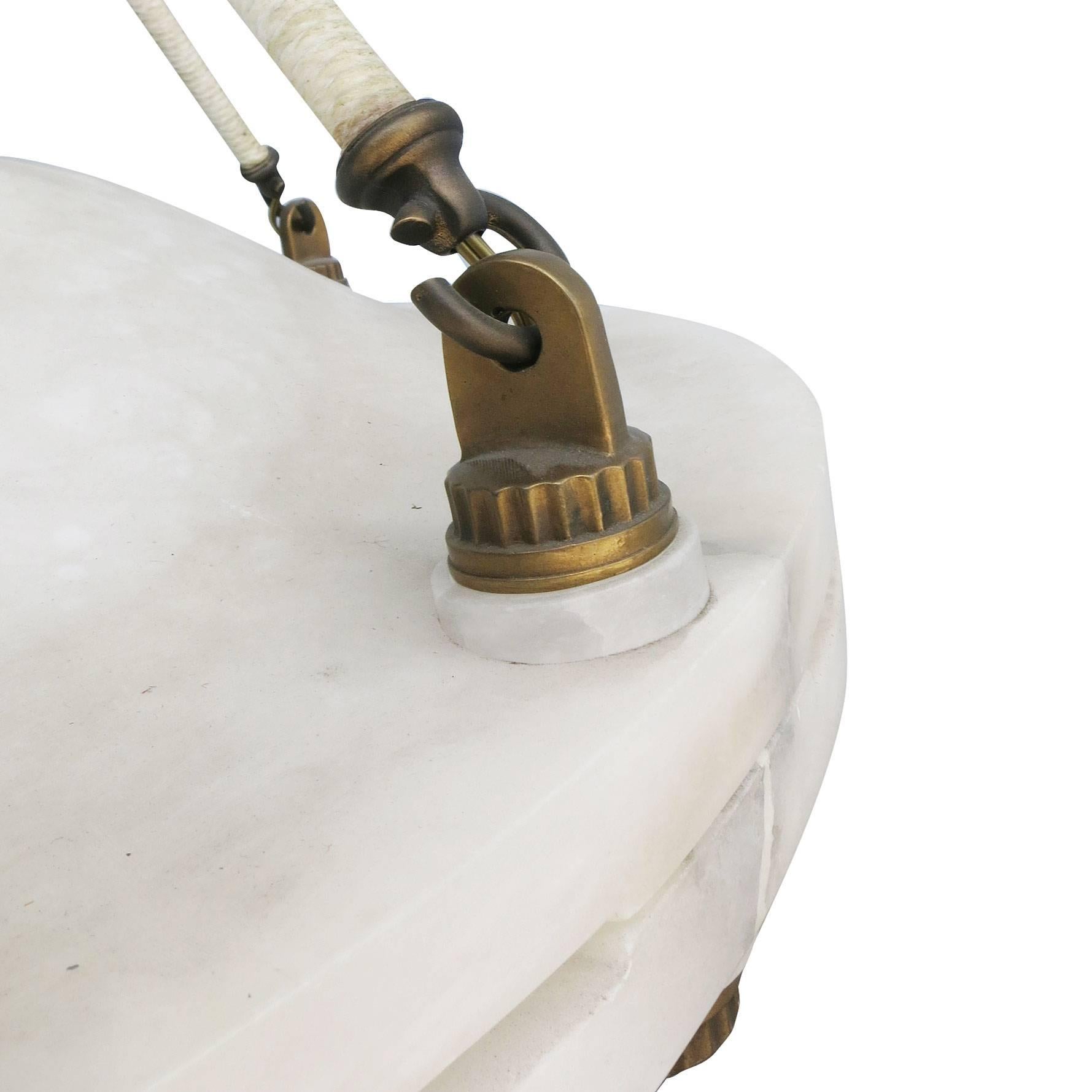 Bronze Art Deco Ruhlmann Double Style Dome Alabaster Chandelier **Saturday Sale**