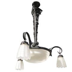 Hand-Forged Tole French Style Alabaster and Iron Chandelier **Saturday Sale** 5