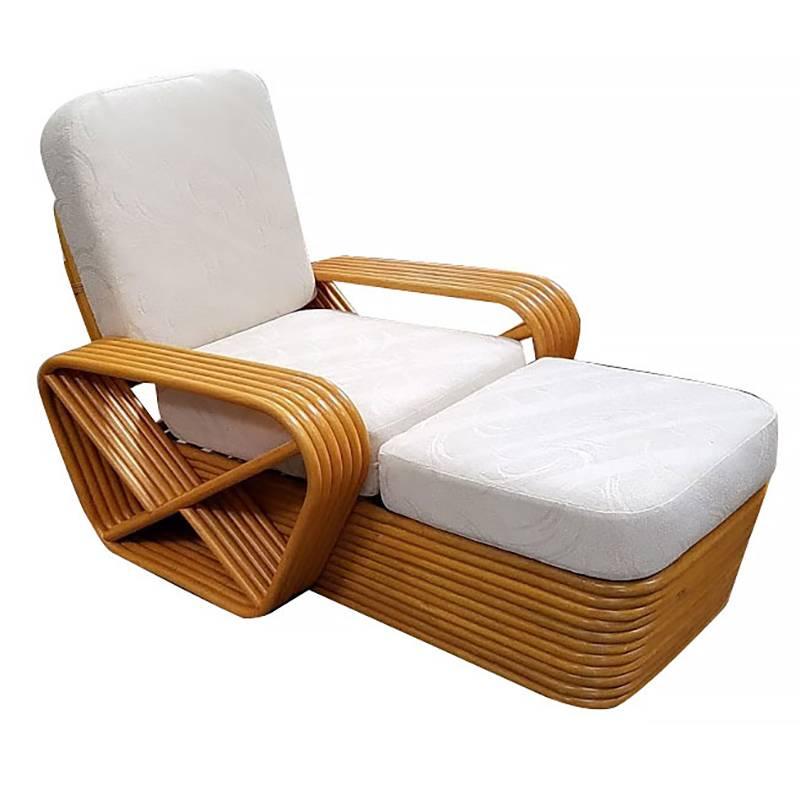 Restored Paul Frankl Style  Chaise Lounge, Six-Strand Square Pretzel Rattan 