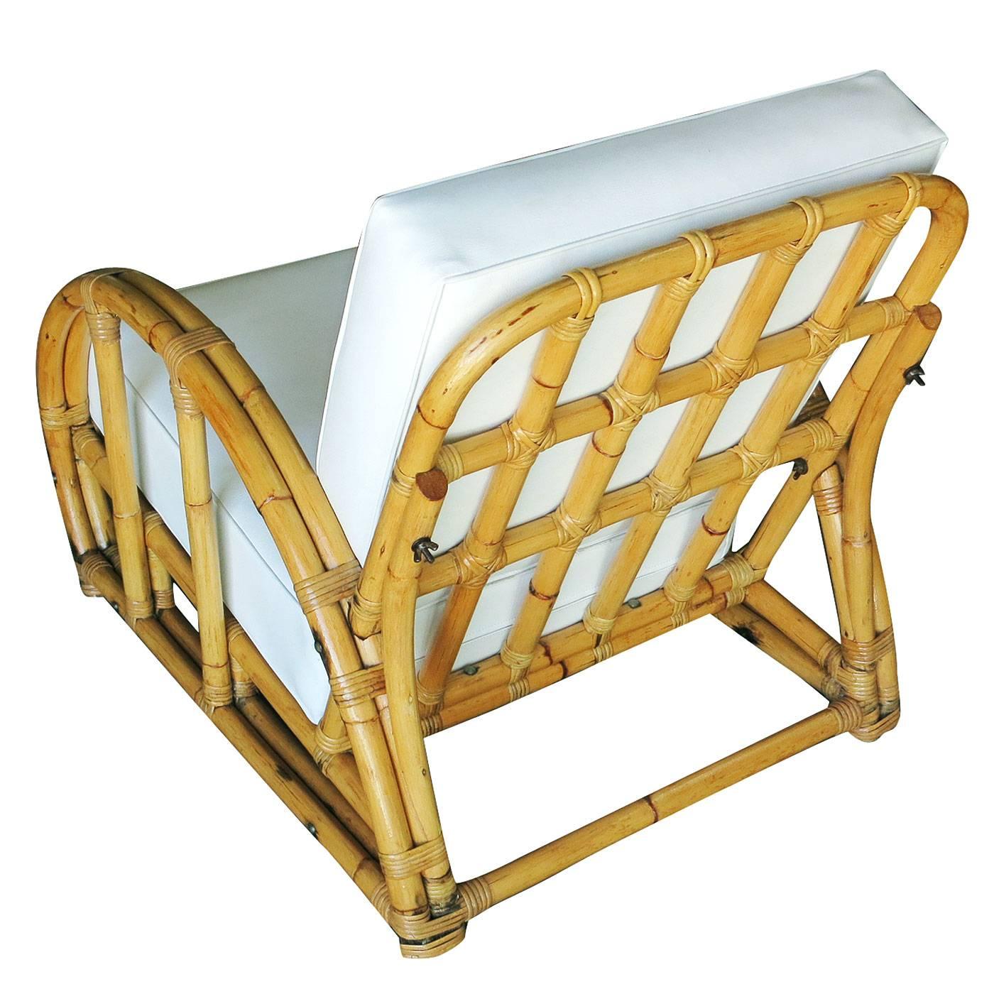 Restored Half Moon Rattan Two-Strand Lounge Chair For Sale at 1stDibs