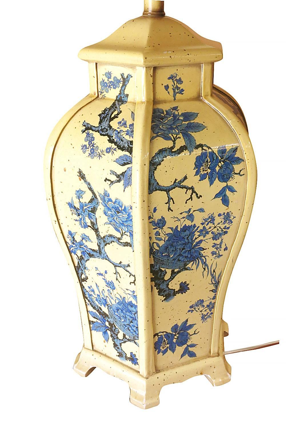 Mid-Century Modern James Mont Style Enamel Asian Inspired Mid-Century Lamp Pair