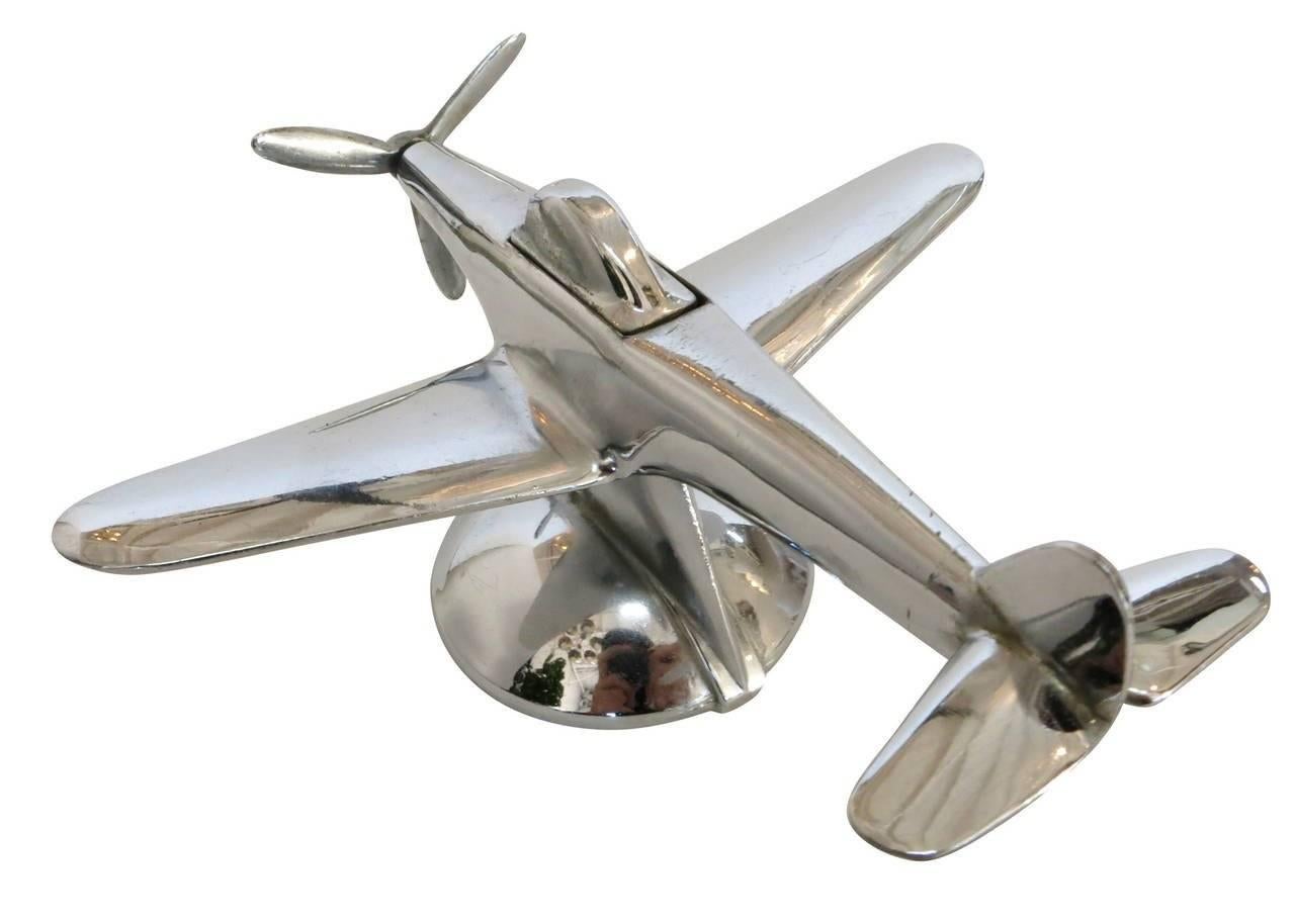 Mid-Century Modern Chrome P-51 Mustang II Airplane Table Lighter by Negbaur