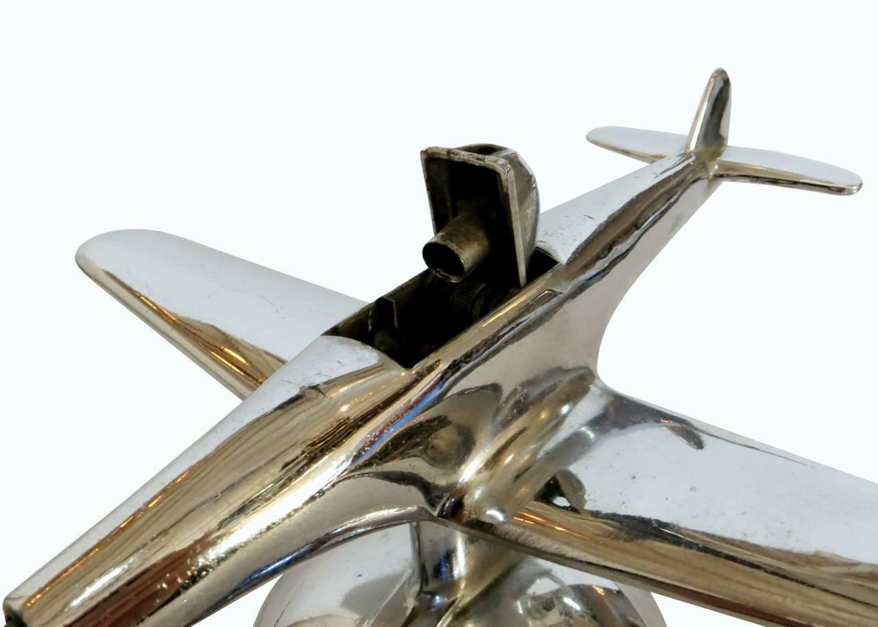 Chrome P-51 Mustang II Airplane Table Lighter by Negbaur In Excellent Condition In Van Nuys, CA