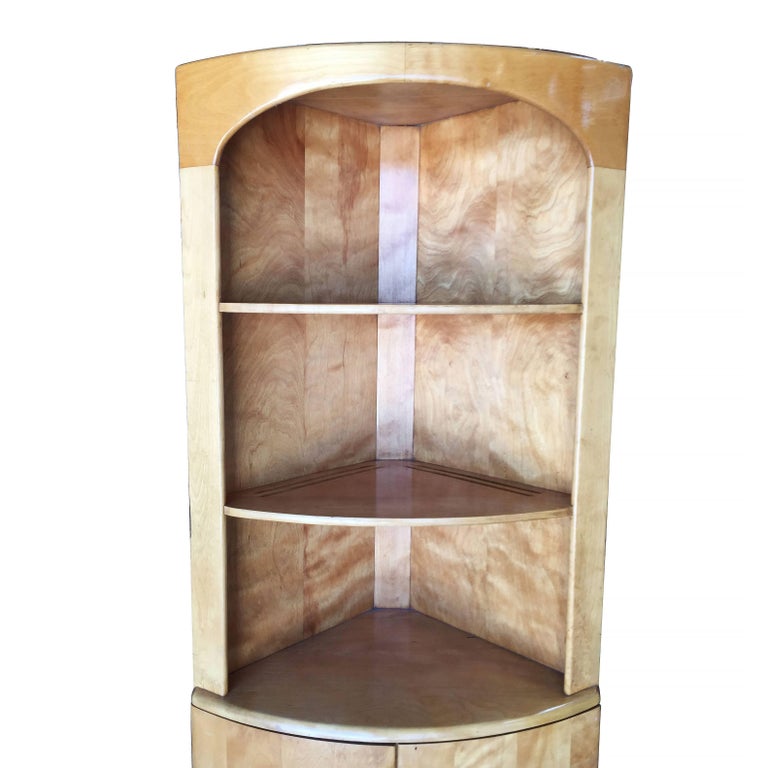 Heywood Wakefield Blonde Streamline Maple Corner Cupboard For