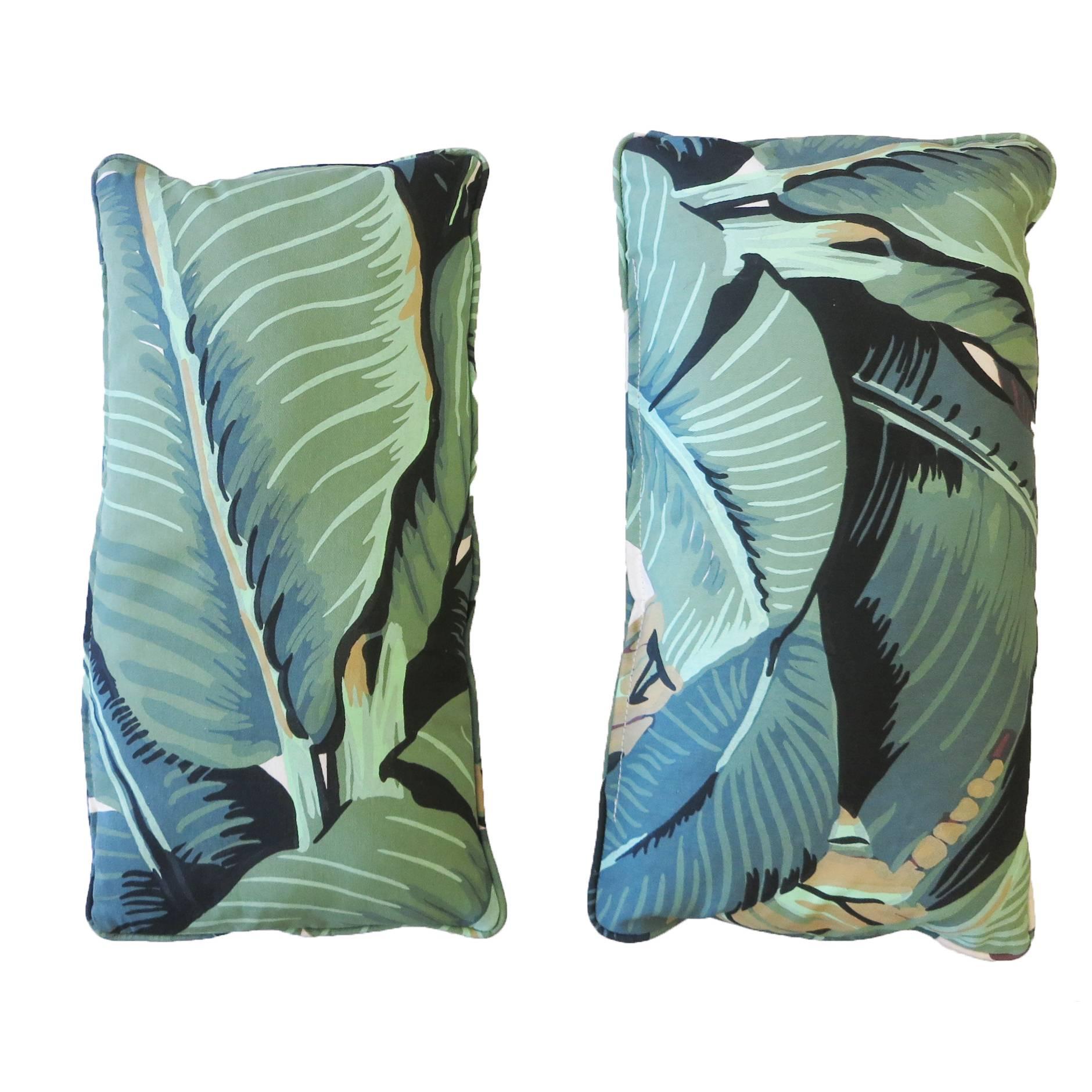 Custom-made Beverly palms lumbar cushions with the same pattern was created by decorator Don Loper in 1942 for the Beverly hills hotel.
