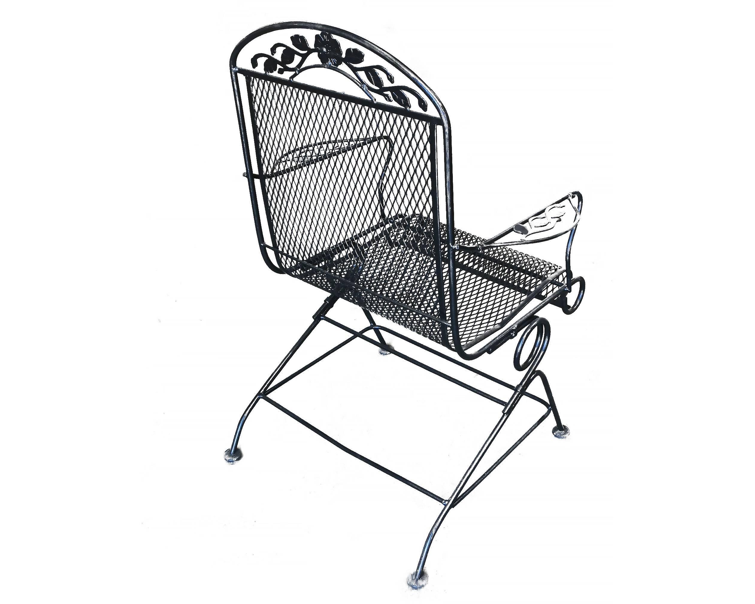 Mid-Century Modern Woodard Wrought Iron High Back Gliding Lounge Chair
