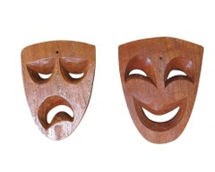 Ensemble de masques dramatiques Tragédie et Comédie sculptés à la main de Jose Pinal