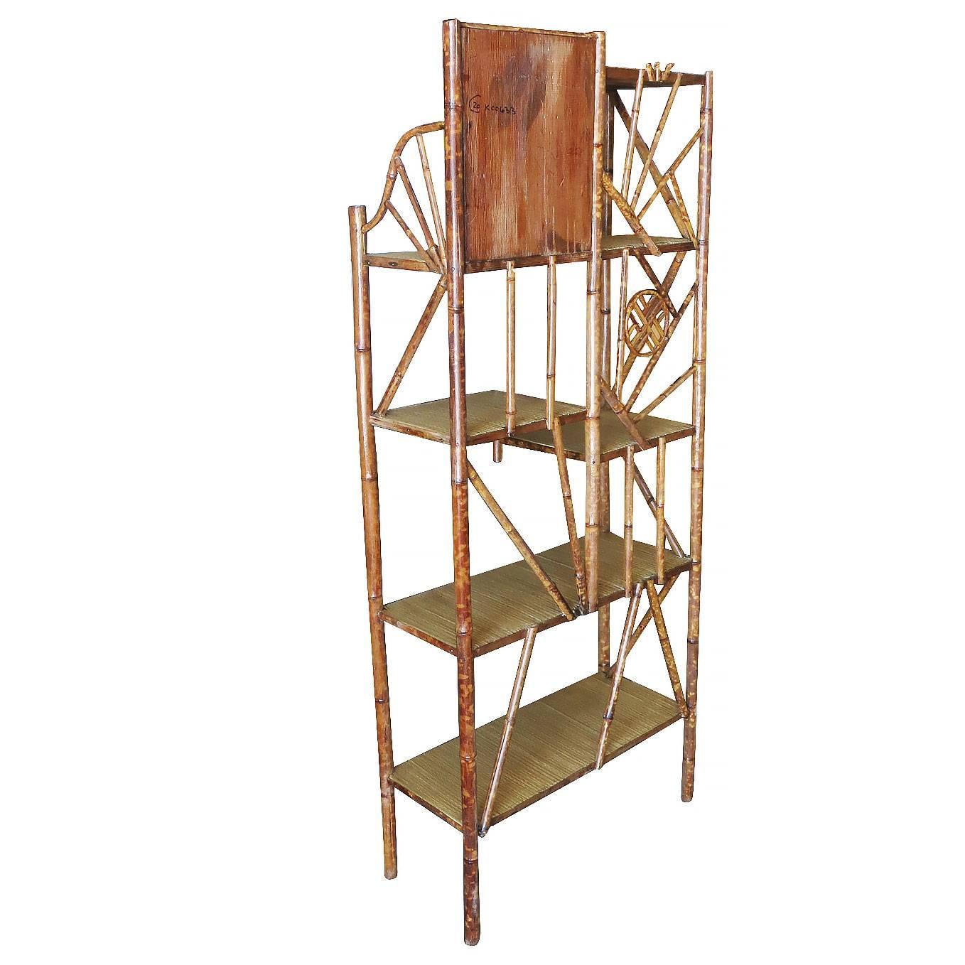 Restored Bamboo Six-Tier Hallway Shelf Etagere with Vanity Mirror In Excellent Condition For Sale In Van Nuys, CA