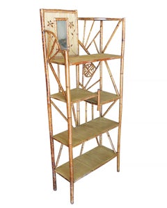 Restored Bamboo Six-Tier Hallway Shelf Etagere with Vanity Mirror
