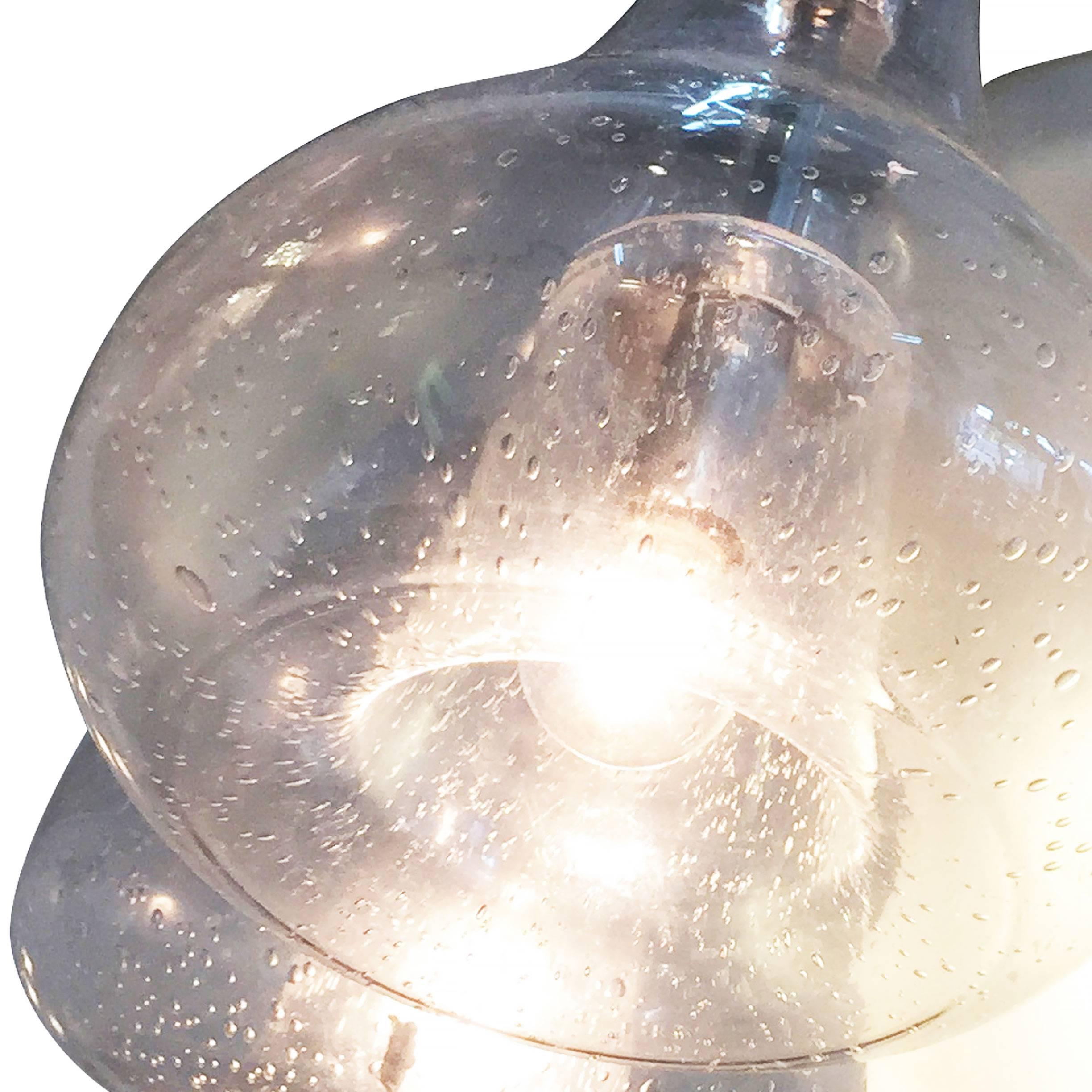 Hand-blown Five Pendant Bubble Glass Hanging Chandelier In Excellent Condition In Van Nuys, CA