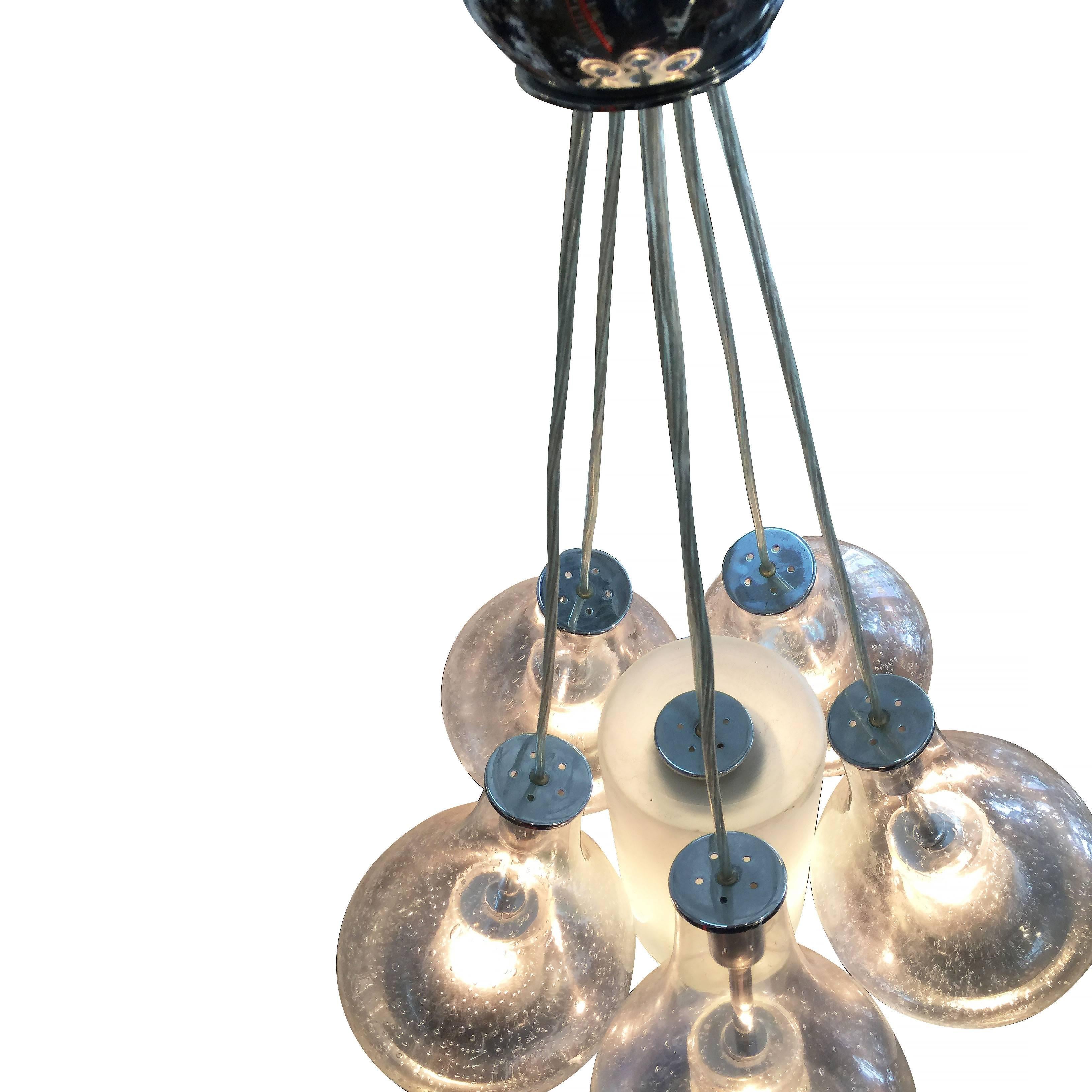 Contemporary Hand-blown Five Pendant Bubble Glass Hanging Chandelier