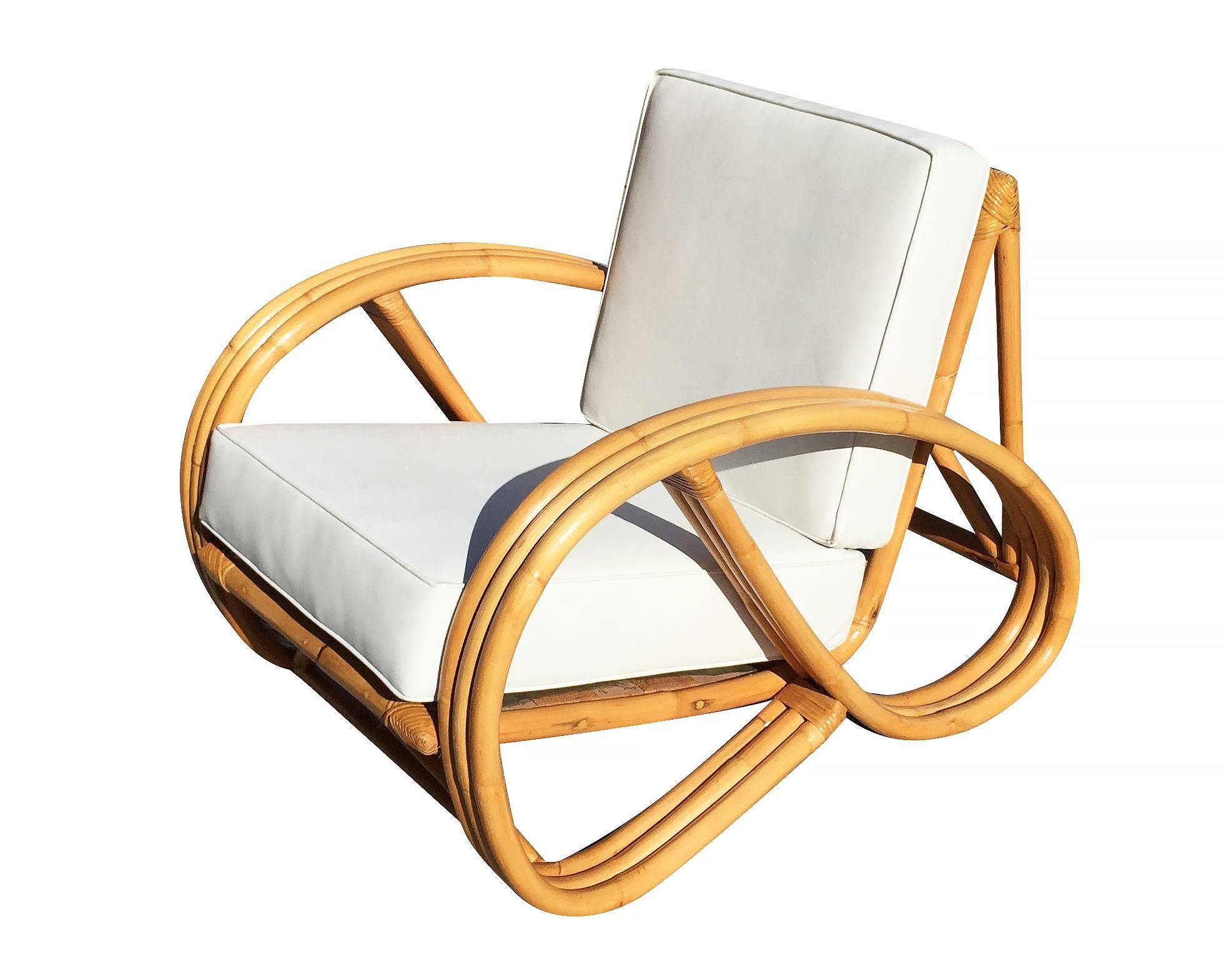 American Restored 3/4 Pretzel Rattan Lounge Chair and Ottoman