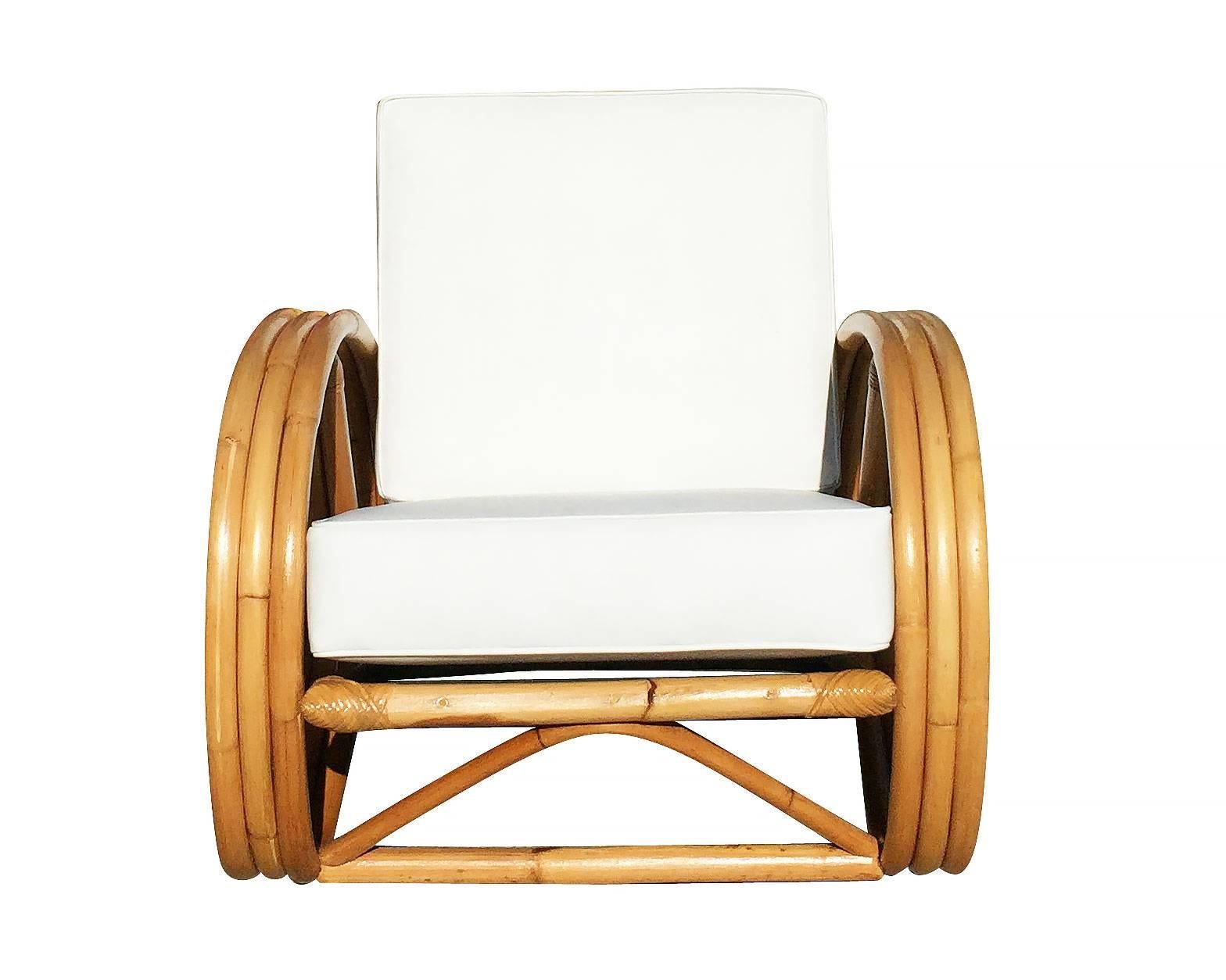 Mid-Century Modern Restored 3/4 Pretzel Rattan Lounge Chair and Ottoman