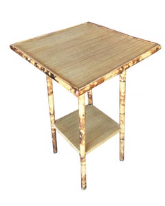 Restored Tiger Bamboo Pedestal Side Table with Straight Legs