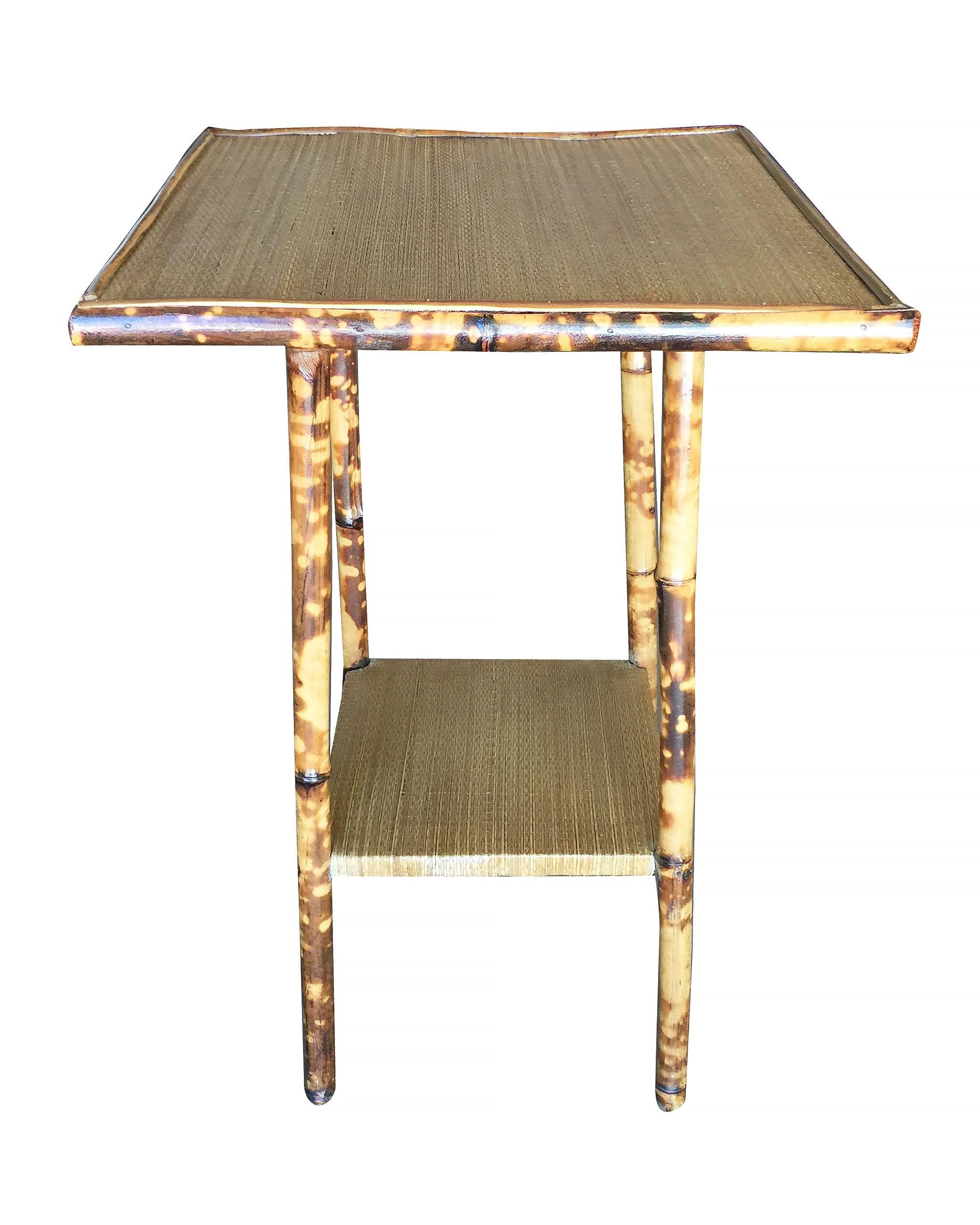 Late Victorian Restored Tiger Bamboo Pedestal Side Table with Straight Legs